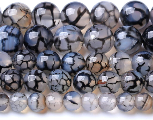 10MM Black Dragon Vein Agate Stone Beads Natural Gemstone Round Loose Beads for Jewelry and Bracelets Making 72pcs 2 Strands 32"