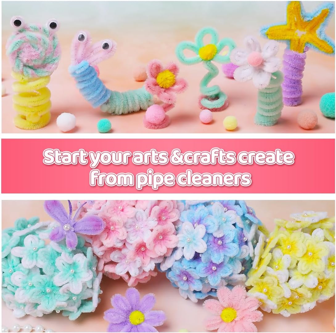 IOOLEEM Pipe Cleaners,200pcs in 7 Colors, Pastel Pipe Cleaners, Macaron Candy Colors, Chenille Stems for Art and Craft Projects, Flower DIY Decorations