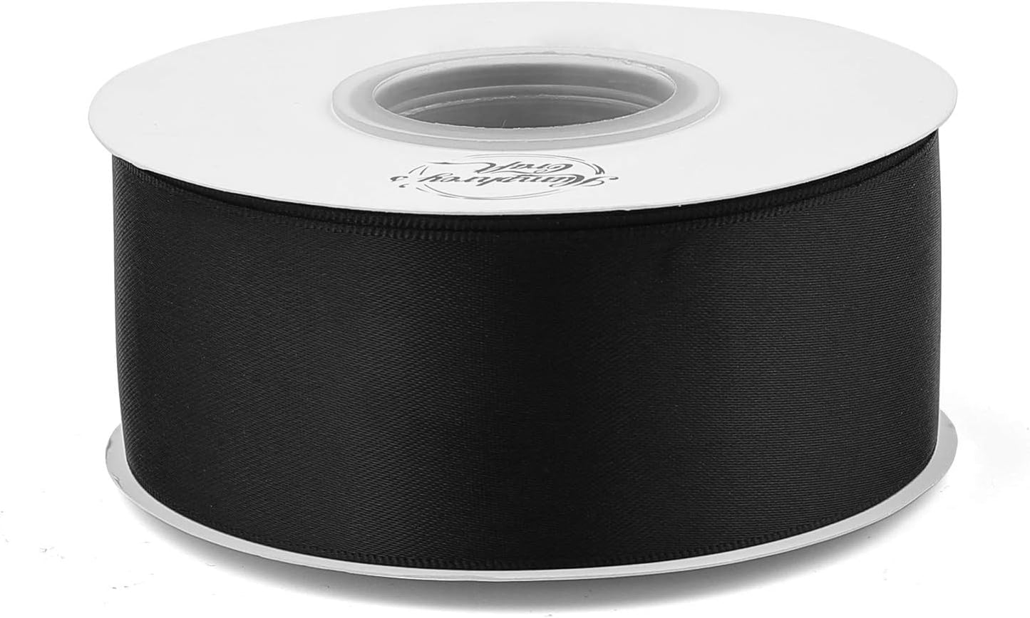 Humphrey's Craft 1-1/2 Inch Black Double Faced Satin Ribbon - 25 Yards Variety of Color for Crafts Gift Wrapping DIY Bows Bouquet Decoration Sewing Christmas Tree Wedding and Invitation Card.