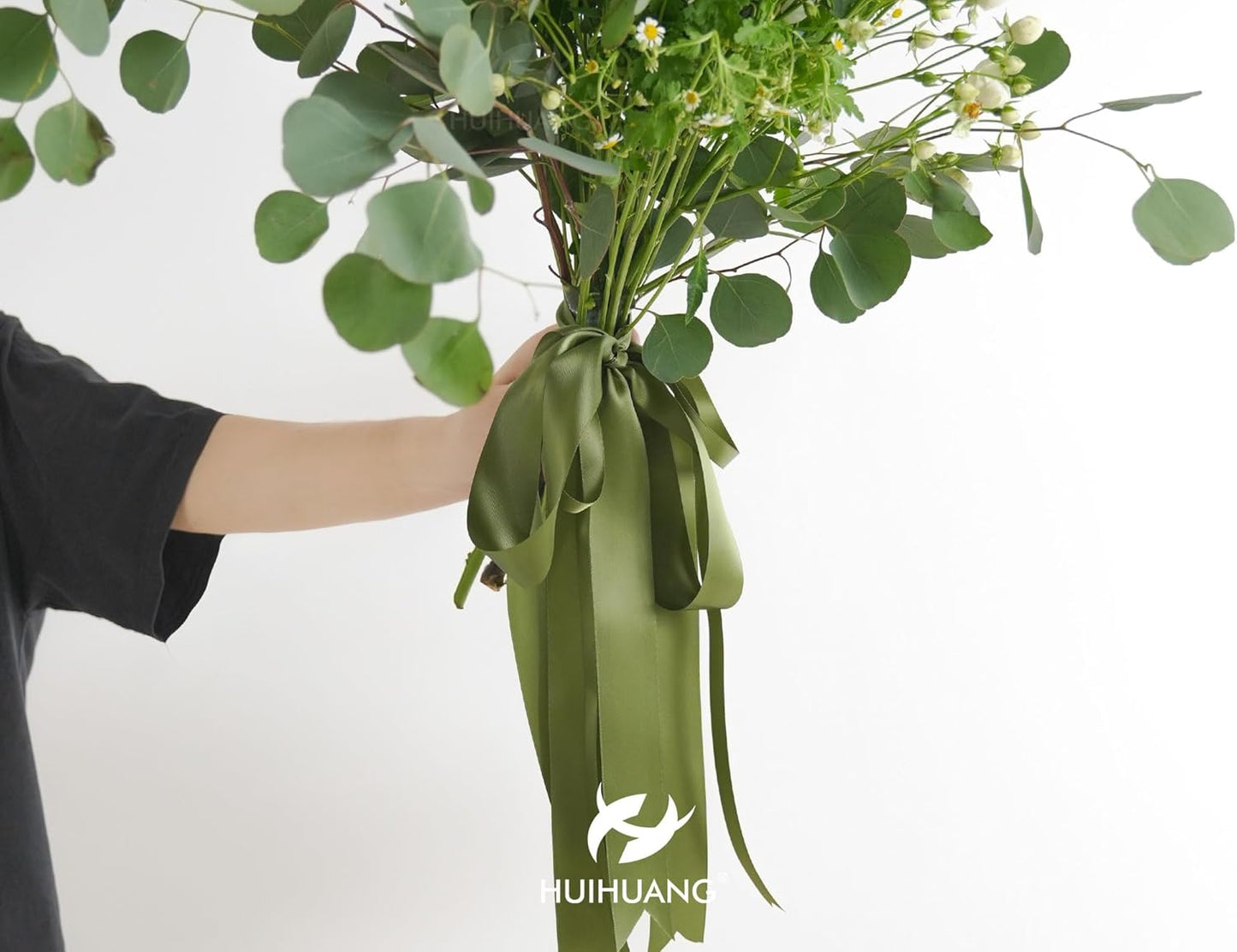 HUIHUANG Green Satin Ribbon 1-1/2 inch x 100 Yards Moss Green Double-Faced Satin Ribbon for Flower Bouquet, Gift Wrapping, Eternal Roses, DIY Crafts, Bridal Shower Wedding Decor