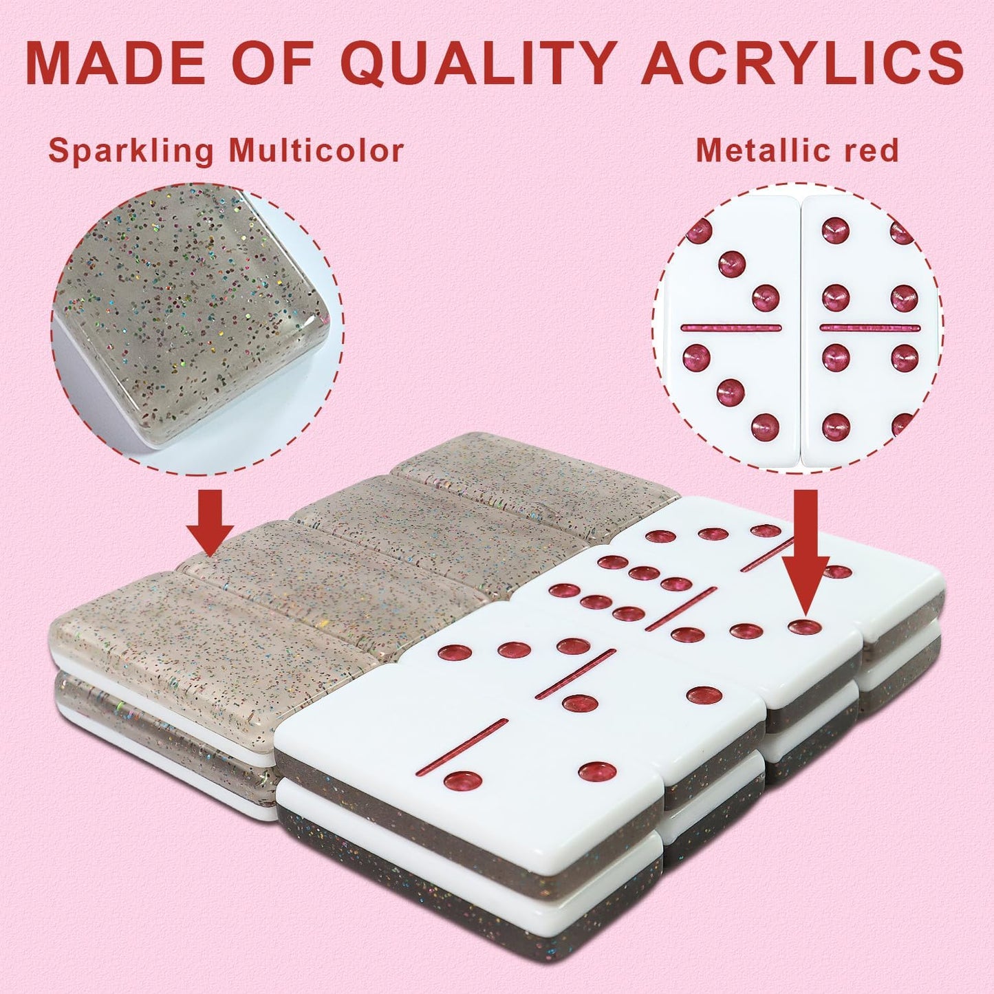 IDTQ Dominoes Set for Adults, Double 6 Dominos Game Set with 28 Domino Tiles Double with Upscale Gift Boxes -7 Polyhedral Dice -Classic Board Games (Light Brown)