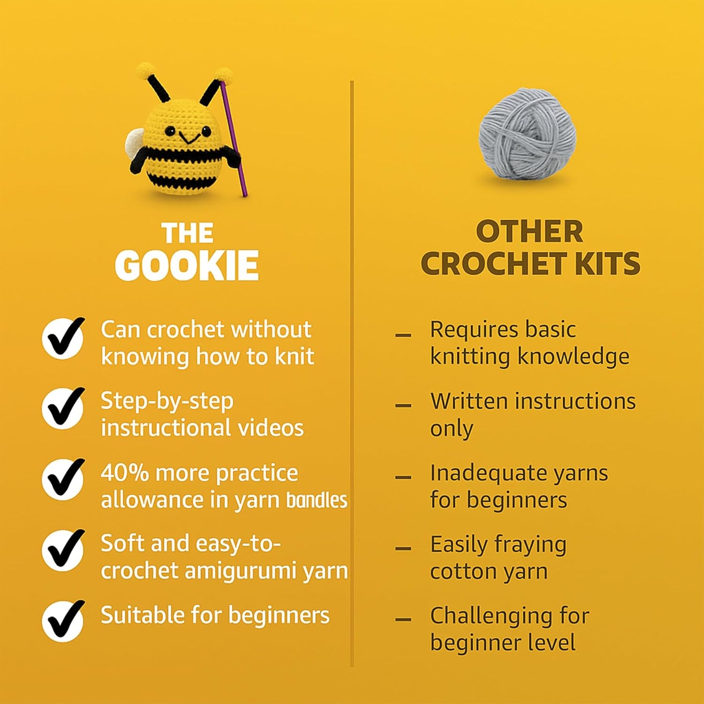 THE GOOKIE Amigurumi Crochet Kit for Beginners – DIY Crochet Kit with Yarn, Hook, Eyes & Stuffing – Easy Starter Set with Video Tutorials – Cute Plush Toy Craft Gift for Kids, Teens & Adults (Panda)