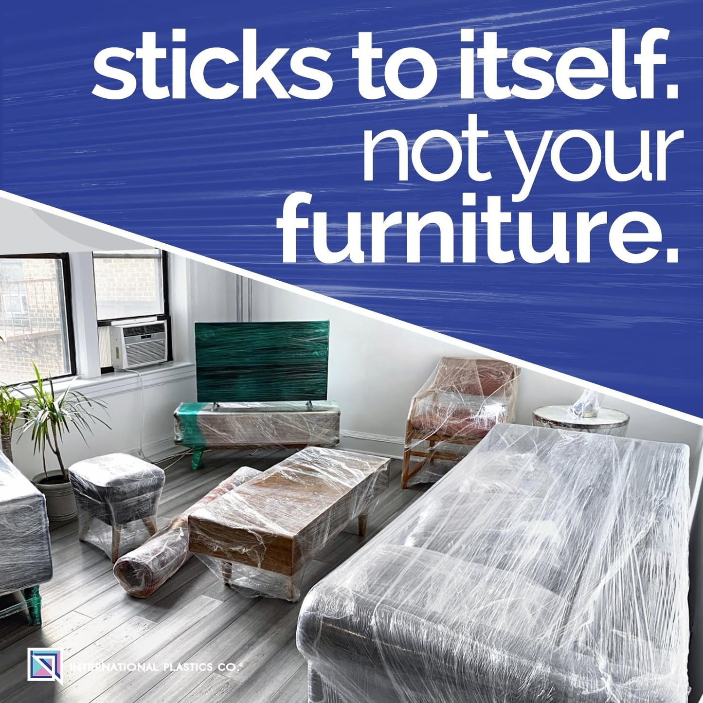 International Plastics Co. 18" Stretch Film/Wrap 1500 feet 7 Layers 80 Gauge Industrial Strength up to 800% Stretch 20 Microns Adhering Packing Moving Heavy Duty (Clear, 4 Pack - Tension Handles)