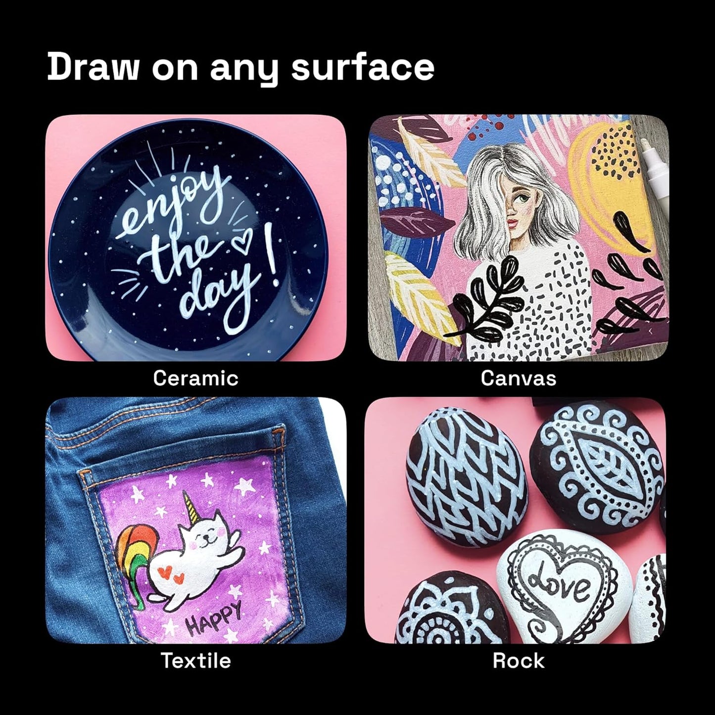 ARTISTRO 12 White Paint Pens for Rock Painting, Stone, Ceramic, Glass, Wood, Fabric, Scrapbooking, DIY Craft Making, Art Supplies, Card Making, Coloring, Acrylic Markers Medium Tip 3.0mm