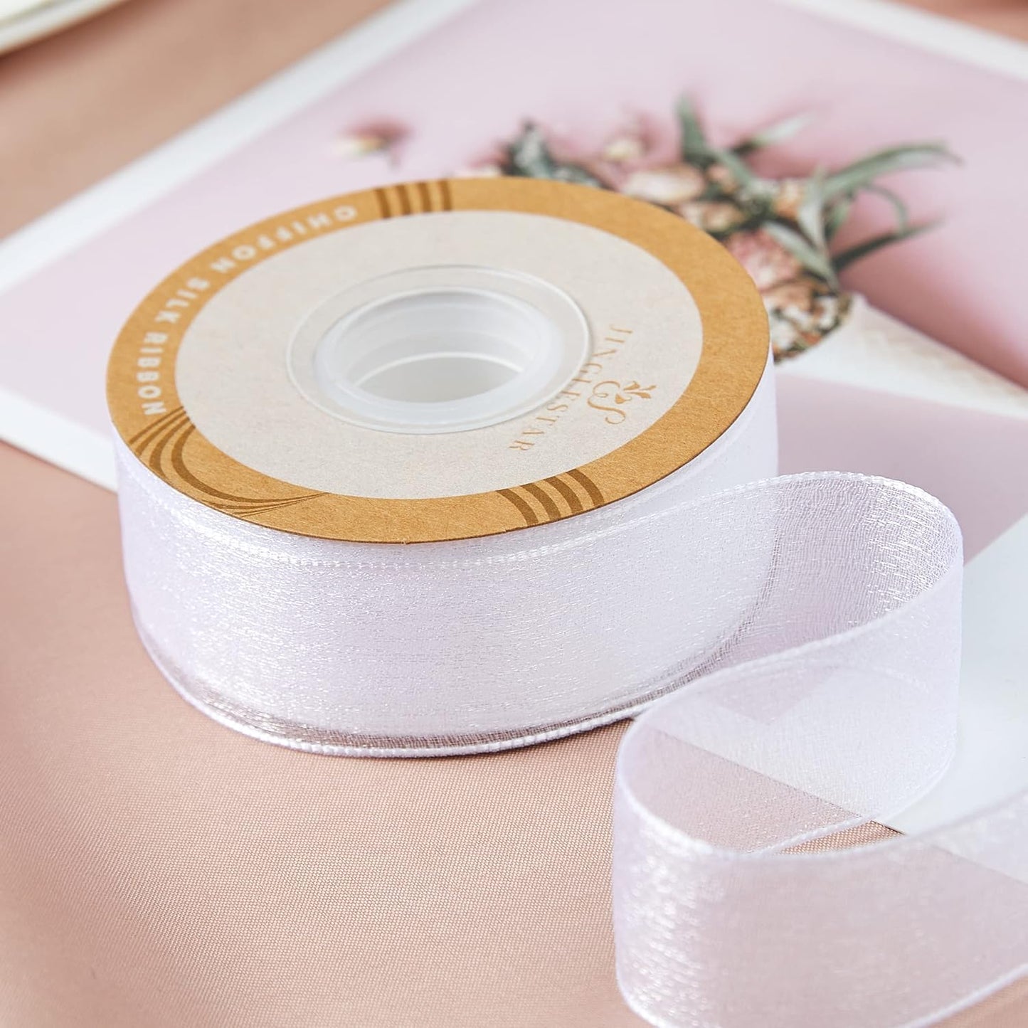 1 Inch Wide Sheer Chiffon Ribbon - Pearl Silk Woven Ribbon Suitable for Gift Wrapping, Wedding Decor, Home Decor, Girl Hair Accessories Handmade DIY (25 Yards/roll) (White)