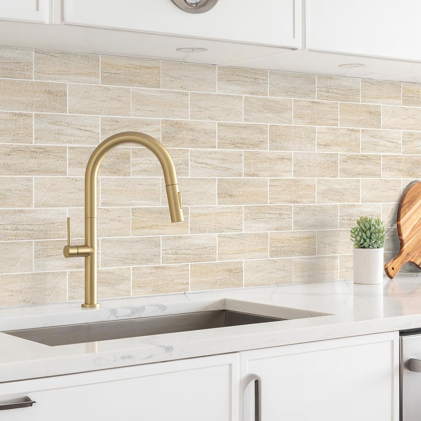 100 Pieces Peel and Stick Backsplash for Kitchen, 3" x 6" PVC Subway Tile Upgraded Grayish Beige with Gray Grout Backsplash Stick on Tile Elevate Kitchen, Bathroom, Fireplace,RV