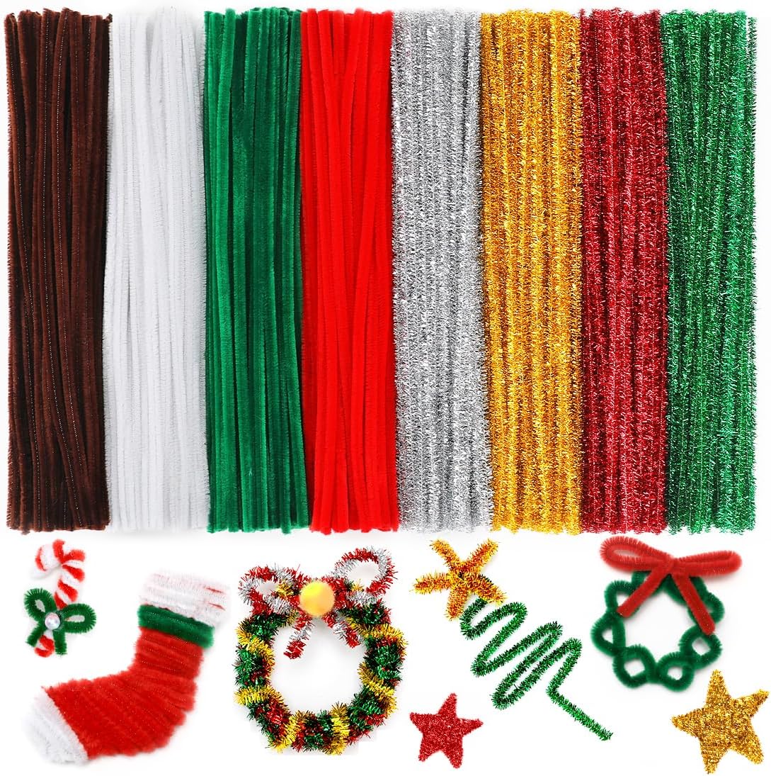 IOOLEEM Christmas Pipe Cleaners, 200pcs in 8 Christmas Colors, Chenille Stems for Christams, DIY Christmas Crafts and Party Decors, Art and Craft Supplies.