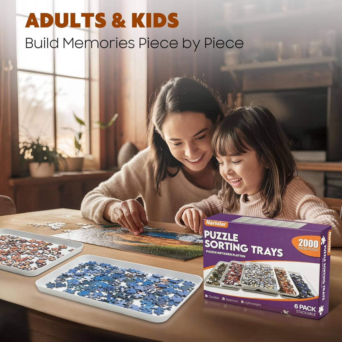 11.5 x 8.3 in Puzzle Sorting Trays Stackable, 6-Pack Puzzle Piece Sorter Trays for 1000/1500/2000 Pieces