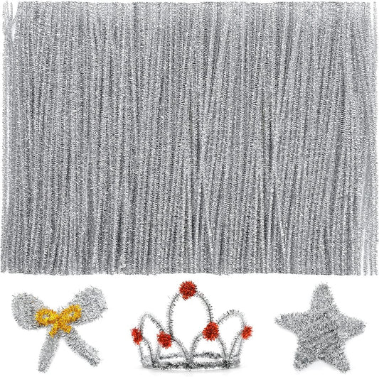 Iooleem 200pcs Silver Glitter Pipe Cleaners, Glitter Chenille Stems, Pipe Cleaners for Crafts, Pipe Cleaner Crafts, Art and Craft Supplies, Christmas Pipe Cleaners.