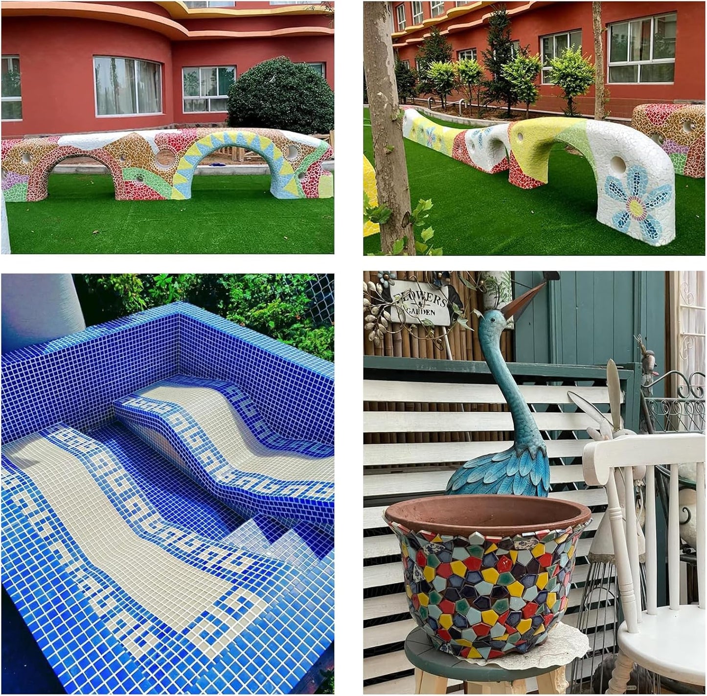 100 Pieces Ceramic Mosaic Tiles 3/5" Square Shapes Mosaic Ceramic Pieces Stained Ceramic Tiles Supplies for Crafts Beginner Mosaic Project Stepping Stones Mosaic Birdhouse Decor - Light Blue