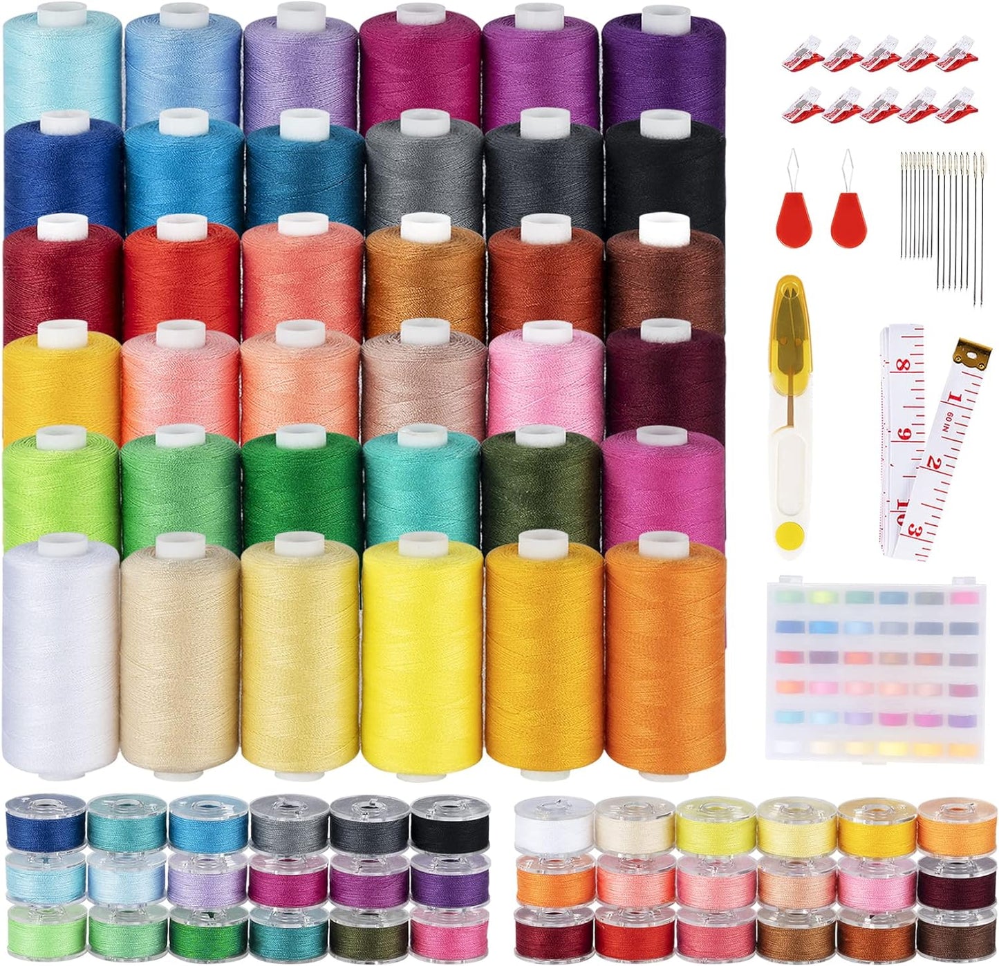 ilauke 72 Pcs Sewing Thread 700 Yards, 36 Colors Prewound Bobbins Thread for Sewing, Polyester Sewing Machine Threads for Brother Singer Janome with Sewing Supplies