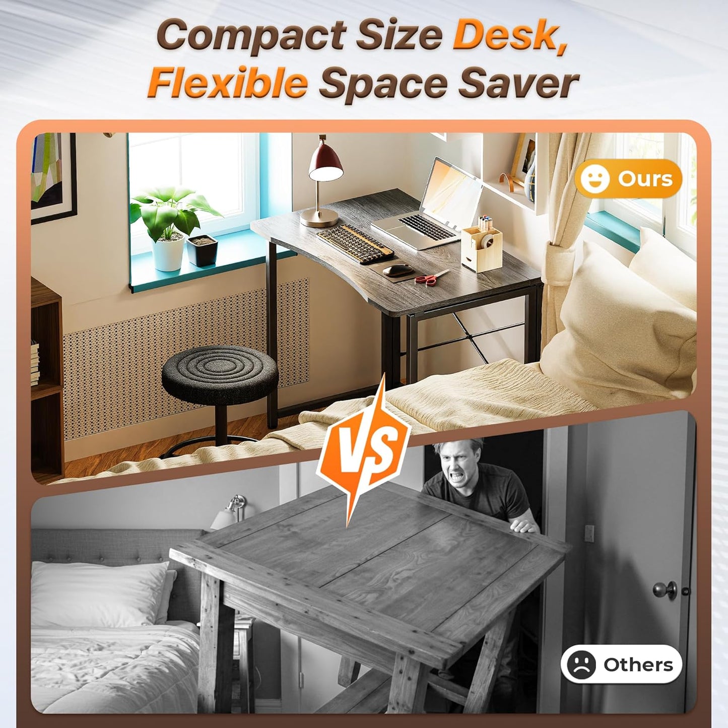 Huuger Folding Desk for Small Spaces, 31.5 Inch Foldable Computer Table, for Home Office, Study, Bedroom, Dorm, Space Saving, Small Writing Work Office Computer Desk, Easy to Fold, Grey