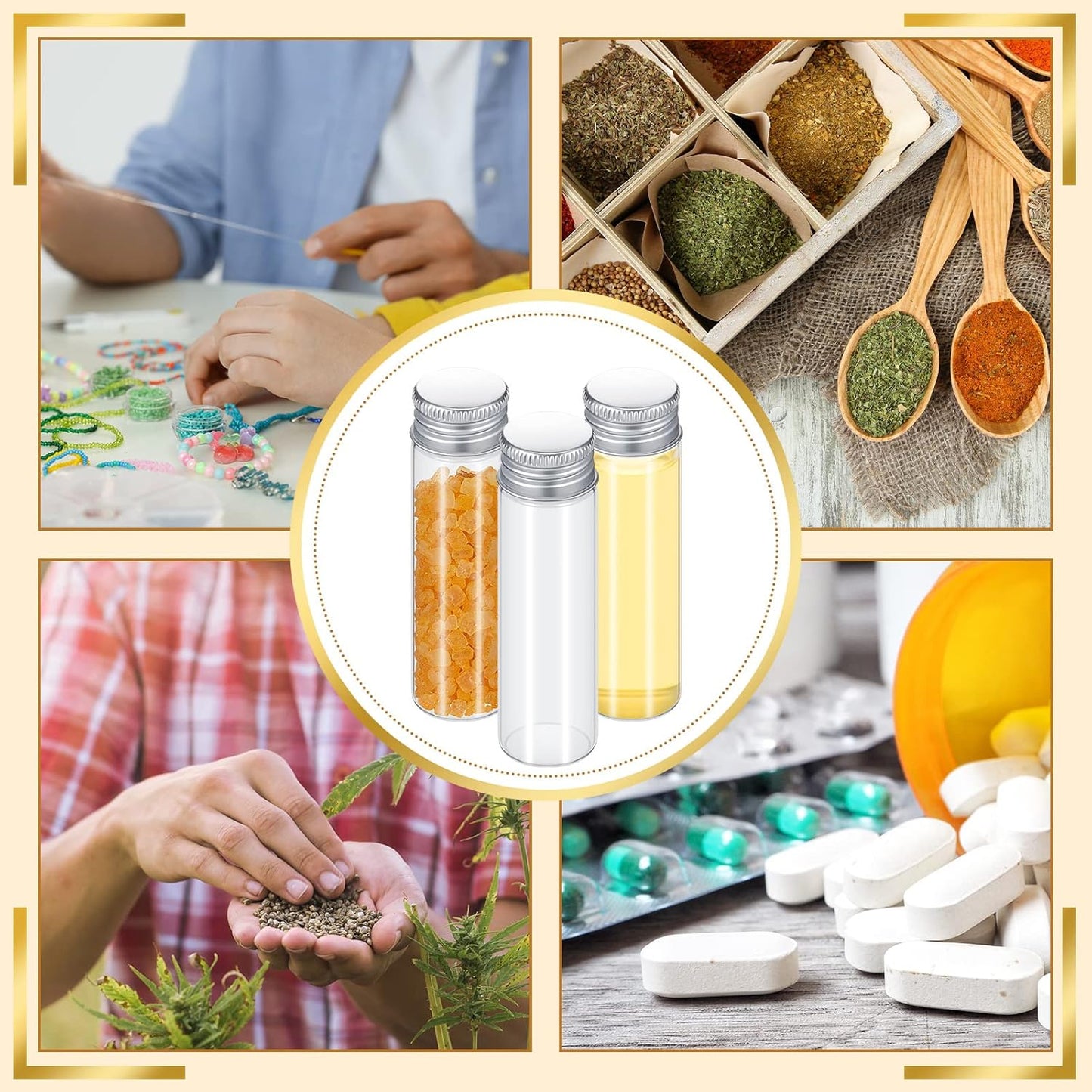 100 Pcs Small Clear Vials Spice Mini Jars with Lids Mini Glass Bottles with Screw Aluminum Metal Caps Tiny Jars Sample Containers for Powder Cream Cosmetic Jewelry Wedding (20 ml,Silver Caps)