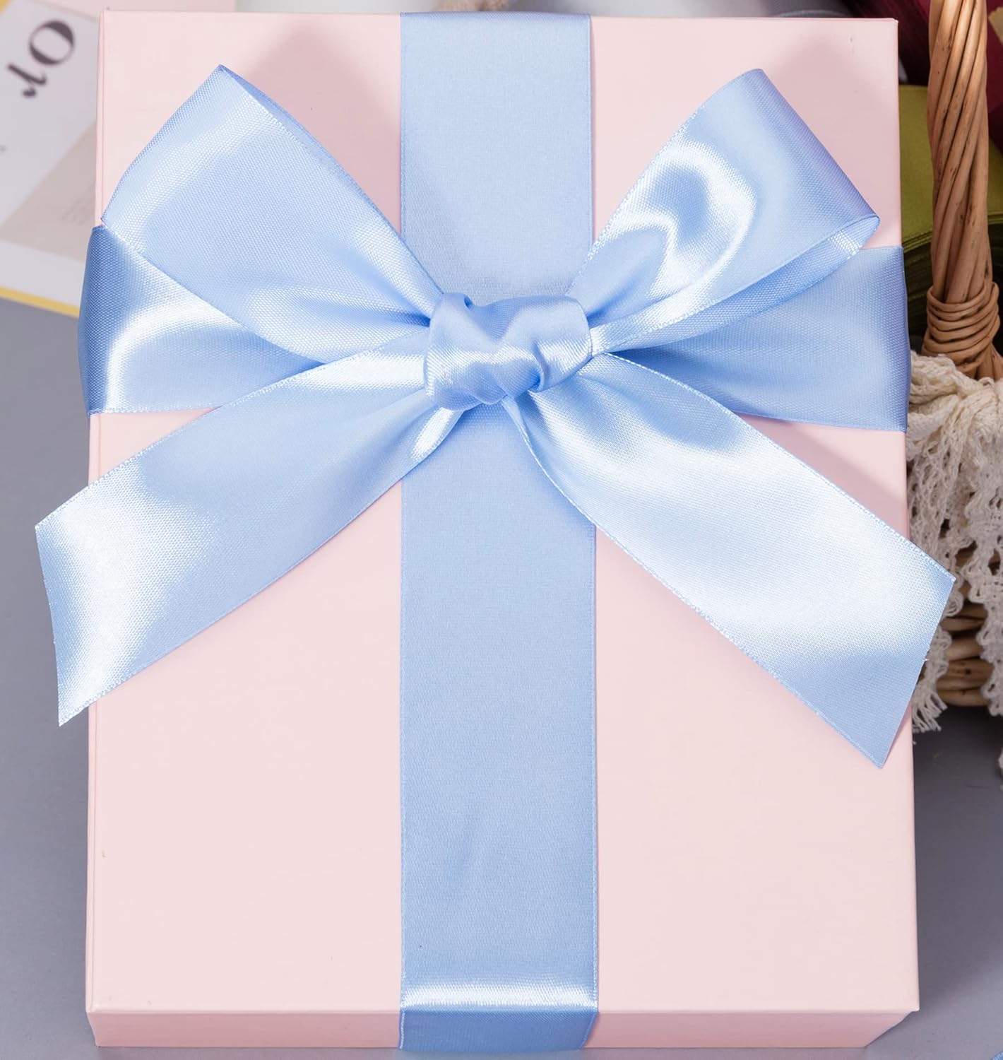 1 1/2 Inch Sky Blue Solid Satin Ribbon, 50 Yards Craft Fabric Ribbon for Gift Wrapping Floral Bouquets Wedding Party Decoration