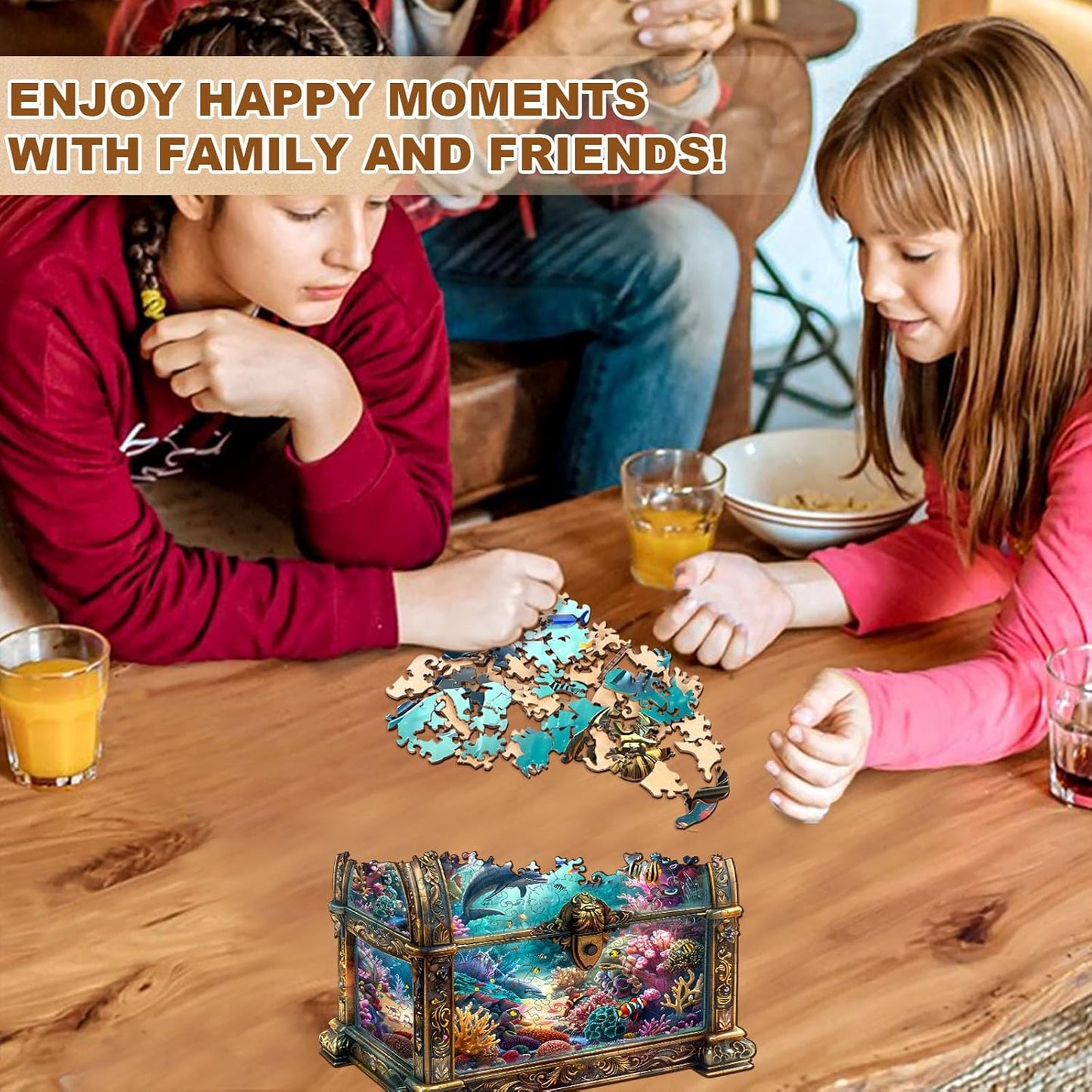 Wooden Puzzles for Adults, Treasure Chest Ocean Wooden Jigsaw Puzzle Fish 430 PCS Unique Shape Wood Puzzles Adult 3D Visual Effect Birthday Gifts for Puzzle Lovers Family Games (XL-17.3 * 16.7in)