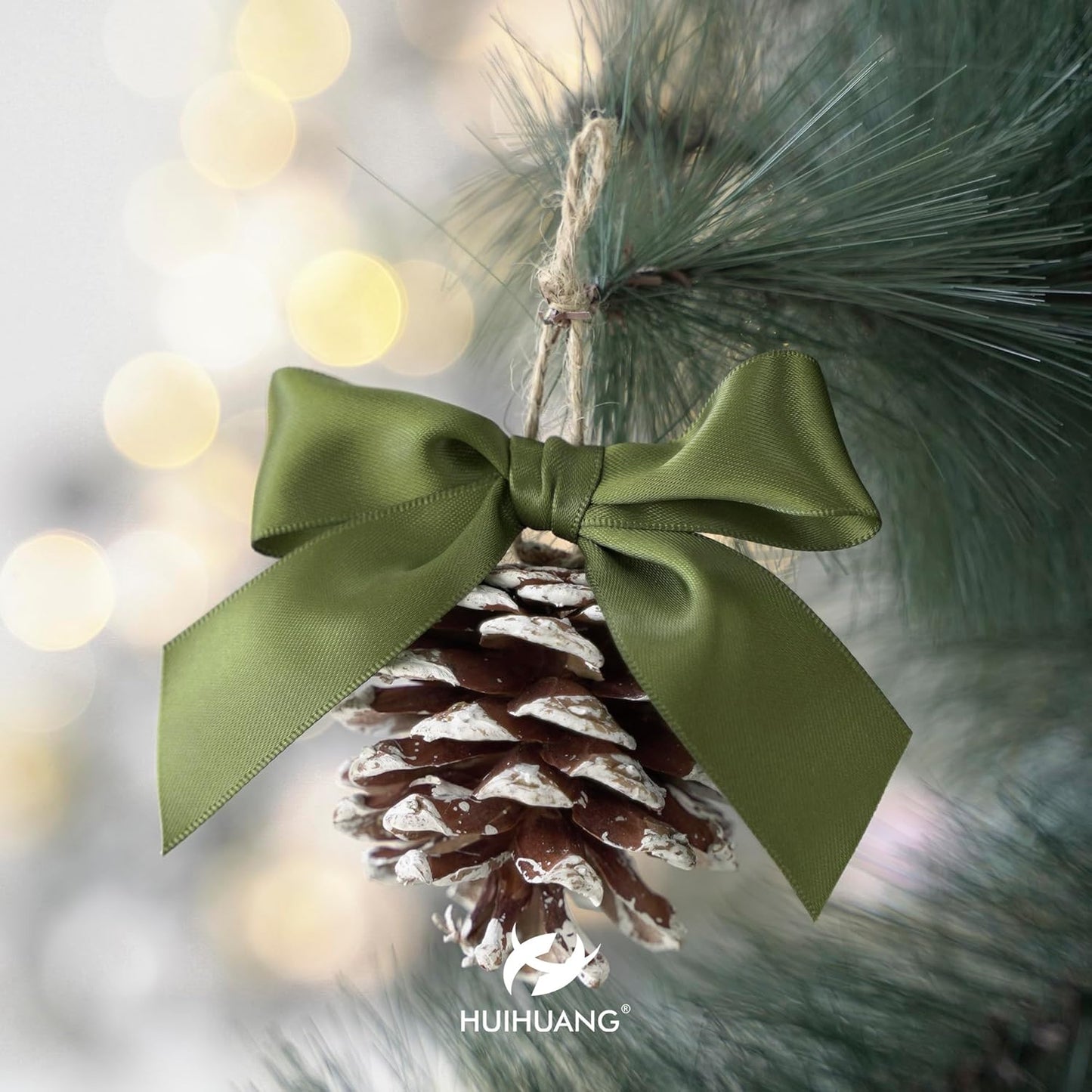 HUIHUANG Satin Ribbon 1 inch Moss Green Ribbon 50 Yards Double Face Silk Satin Ribbons for Crafts Christmas Tree Decor Gift Wrapping Bows Bridal Floral Bouquet Wedding Invitation Card Party Decor