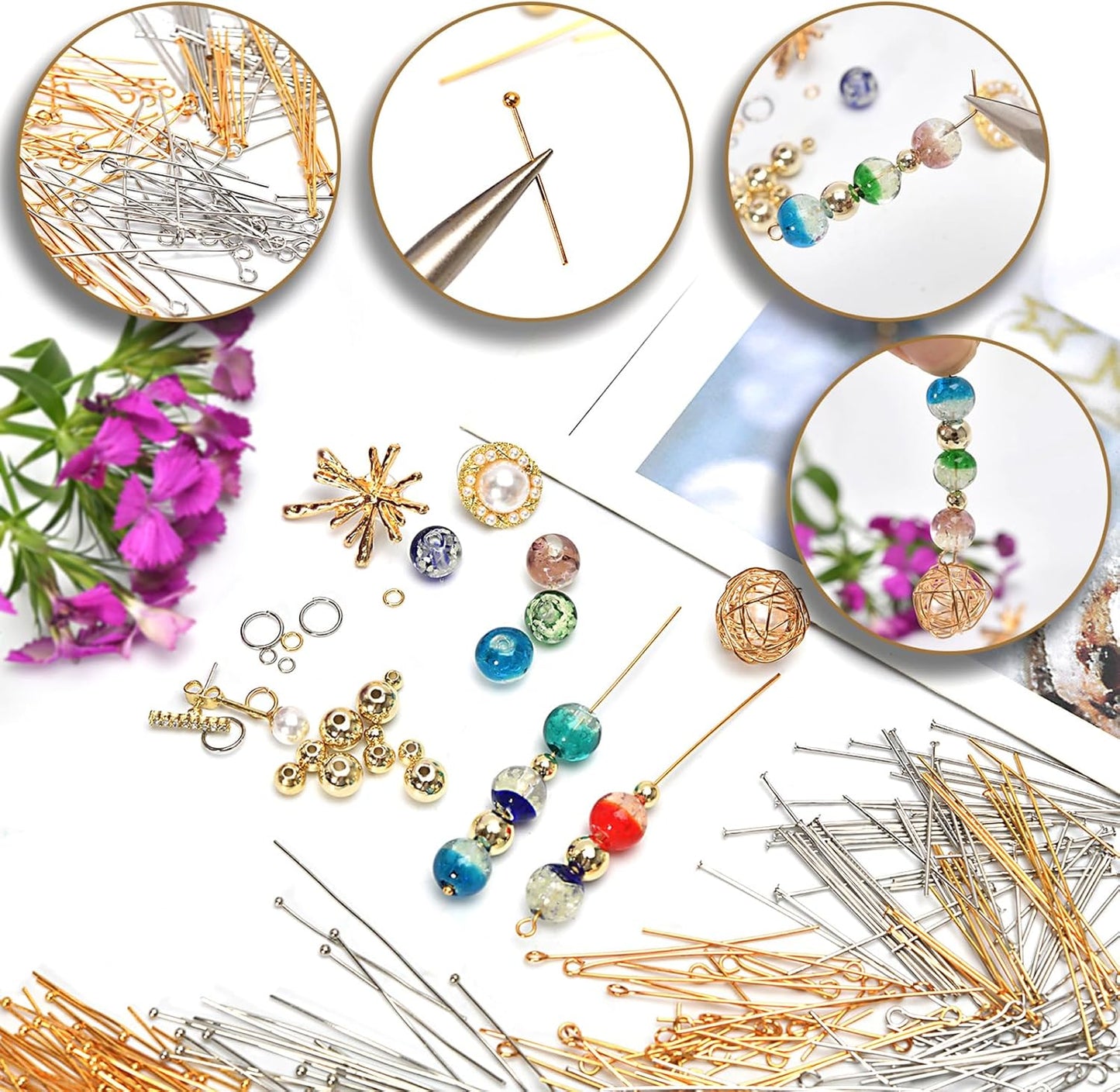 100pcs 18K Gold Filled Eye Pins Non Tarnish Craft Earring Bracelet Jewelry Making Accessories Supplies (50mm (1.96in), Gold-Eye Pin)