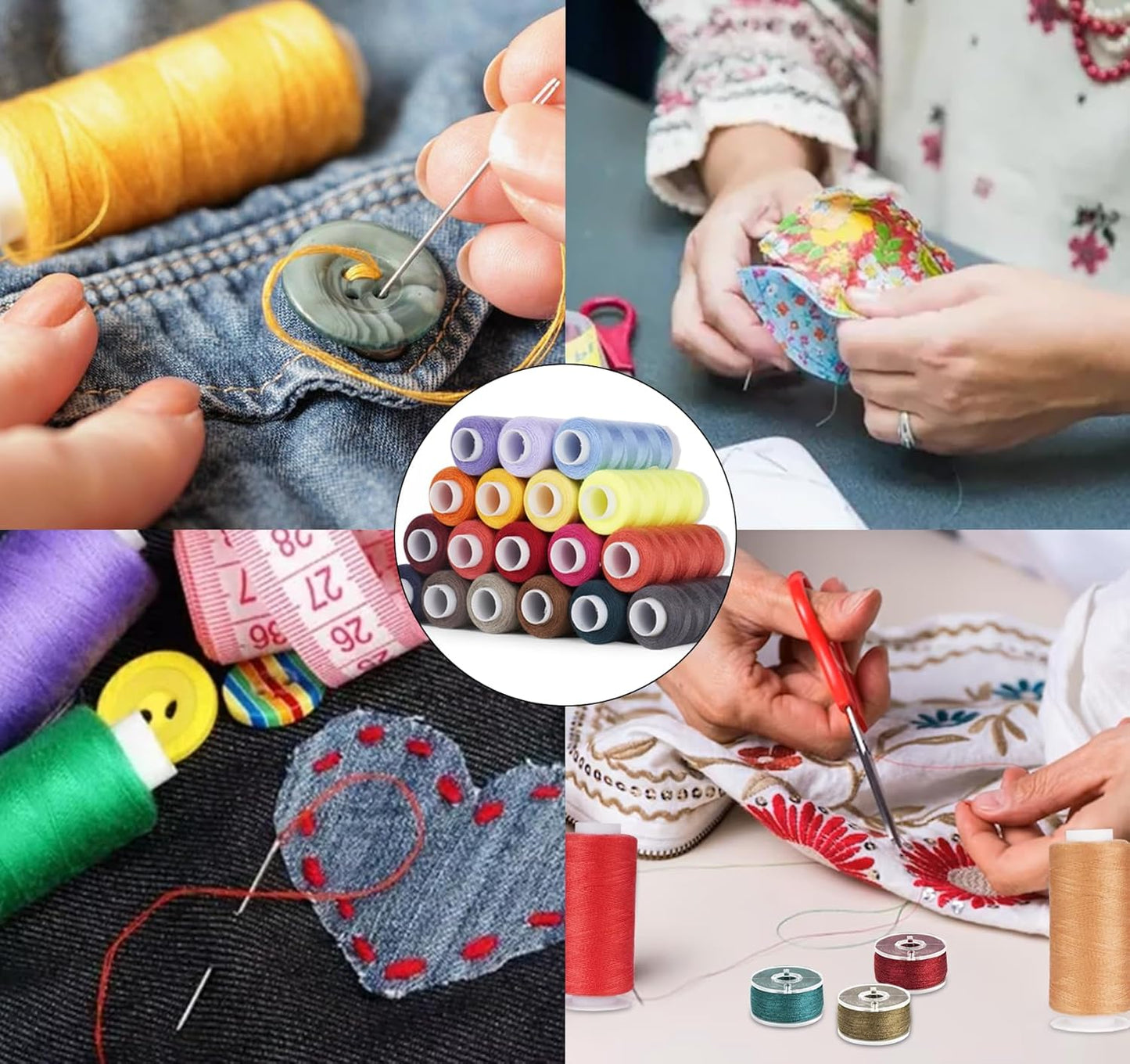 ilauke 60 Colors Sewing Thread, 144 Pcs Prewound Bobbins, 400 Yards Per Yards Threads, Sewing Thread Kit Supplies for Universal Machines, Emergency and Travel DIY Hand