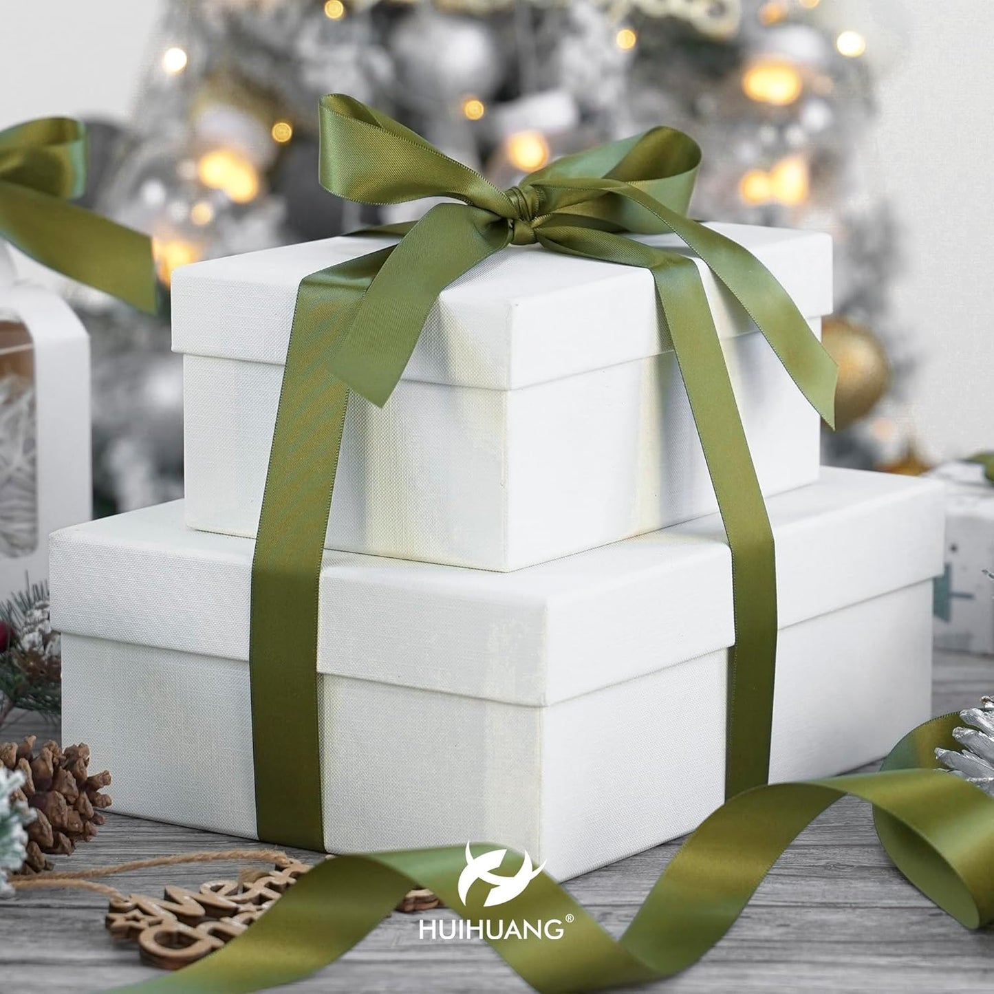 HUIHUANG Satin Ribbon 1 inch Moss Green Ribbon 50 Yards Double Face Silk Satin Ribbons for Crafts Christmas Tree Decor Gift Wrapping Bows Bridal Floral Bouquet Wedding Invitation Card Party Decor