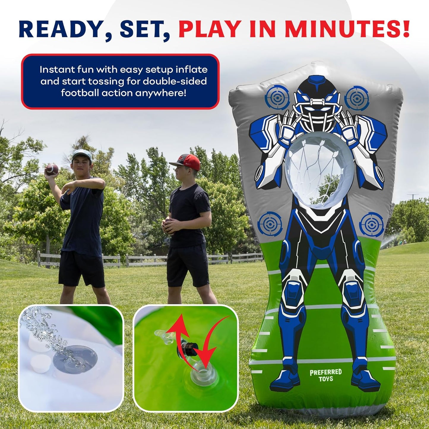 Inflatable Football Target - Double-Sided Toss Training Game with Mini Footballs - Fun Kids Throwing Football Games for Indoors, Outdoors, Birthdays, Camping, Beach - 65 Inch