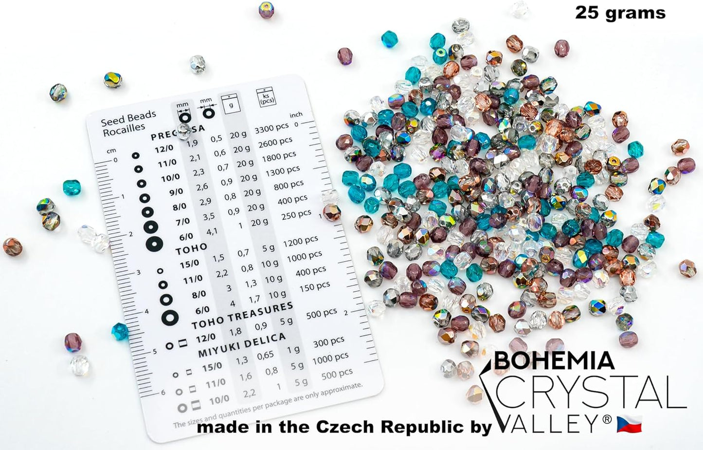 0.88oz (Approx. 300 pcs) Faceted Fire Polished Round Glass Beads 4mm (0.16in), Czech Republic Bohemian Glass Transparent Mix