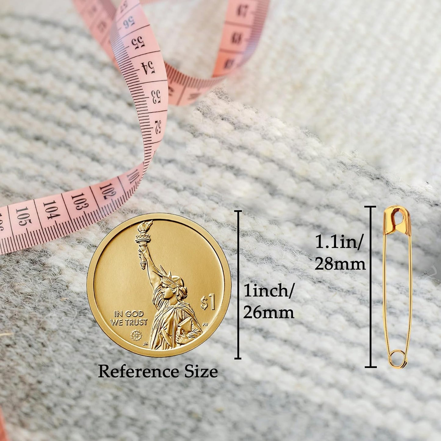 1000PCS Safety Pins, 1.1 inch Small Safety Pins, Rust-Resistant Nickel Plated Steel, Sharp Edge Safety Pin for Clothes, Sewing, 28mm Decorative Safety Pins Assorted (Gold)