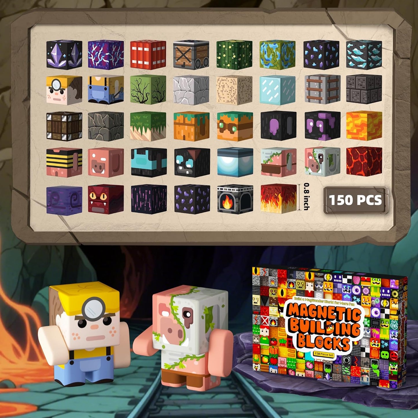 idoot 150PCS Magnetic Blocks Building Toys for Kids Ages 3+, STEM Sensory Toys Grotto Building Set, for Toddler Boys & Girls (0.8inch)