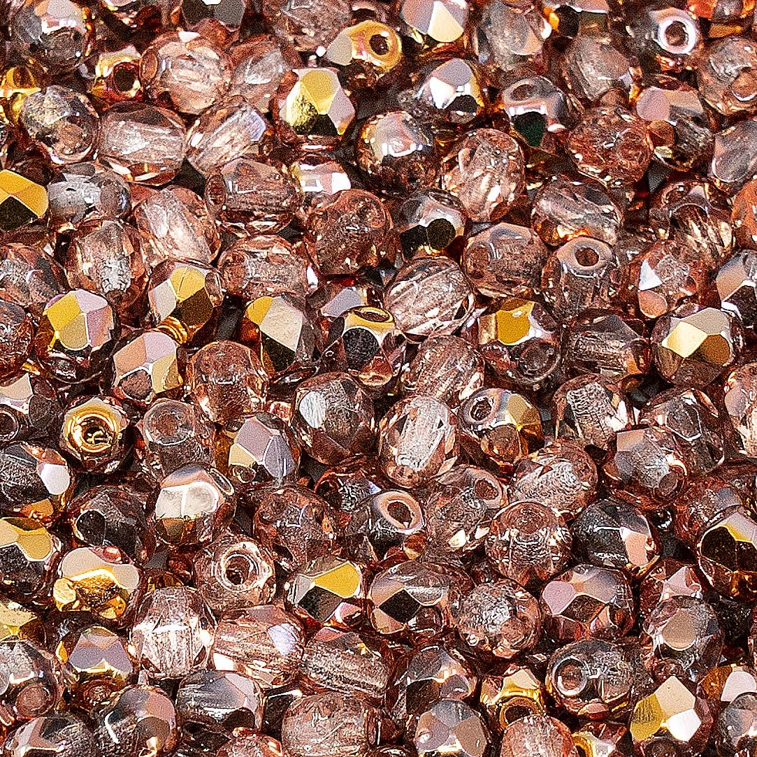 100 pcs of Faceted Fire Polished Pressed Czech Glass Beads 4mm (0.16in), Crystal Copper Capri Apollo 00030-27101 BCV