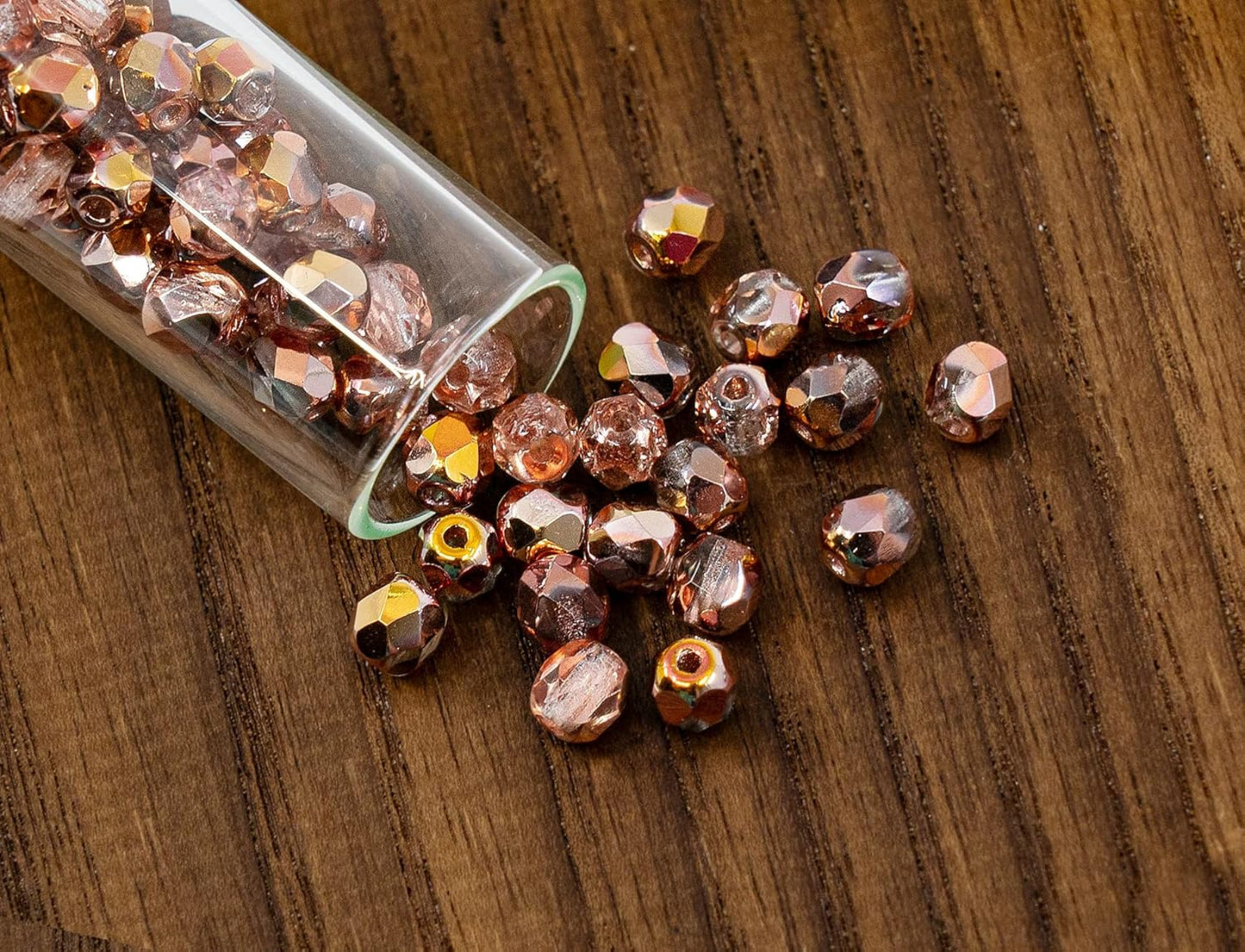 100 pcs of Faceted Fire Polished Pressed Czech Glass Beads 4mm (0.16in), Crystal Copper Capri Apollo 00030-27101 BCV