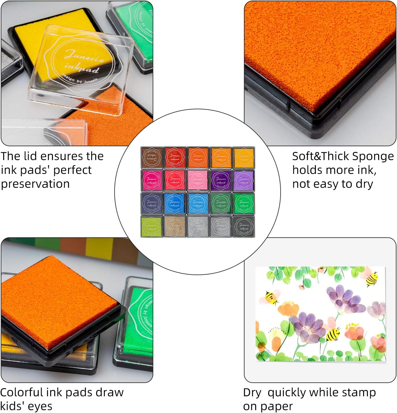 Ink Pad, 20 Colors Washable Finger Craft Ink Pad for Kids Stamping, 1.57X1.57''