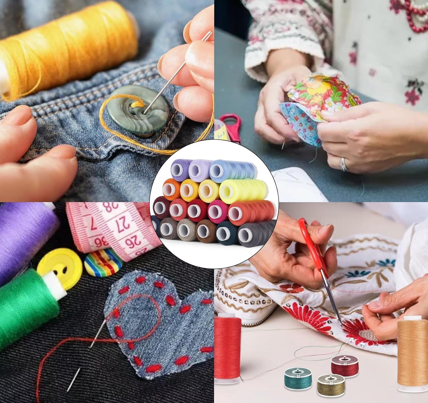 ilauke 50 Colors Sewing Thread, 124 Pcs Bobbins Threads Kit, 500 Yards per Thread Spools for Sewing Machine, Brother Singer Janome Machine and Hand Quilting