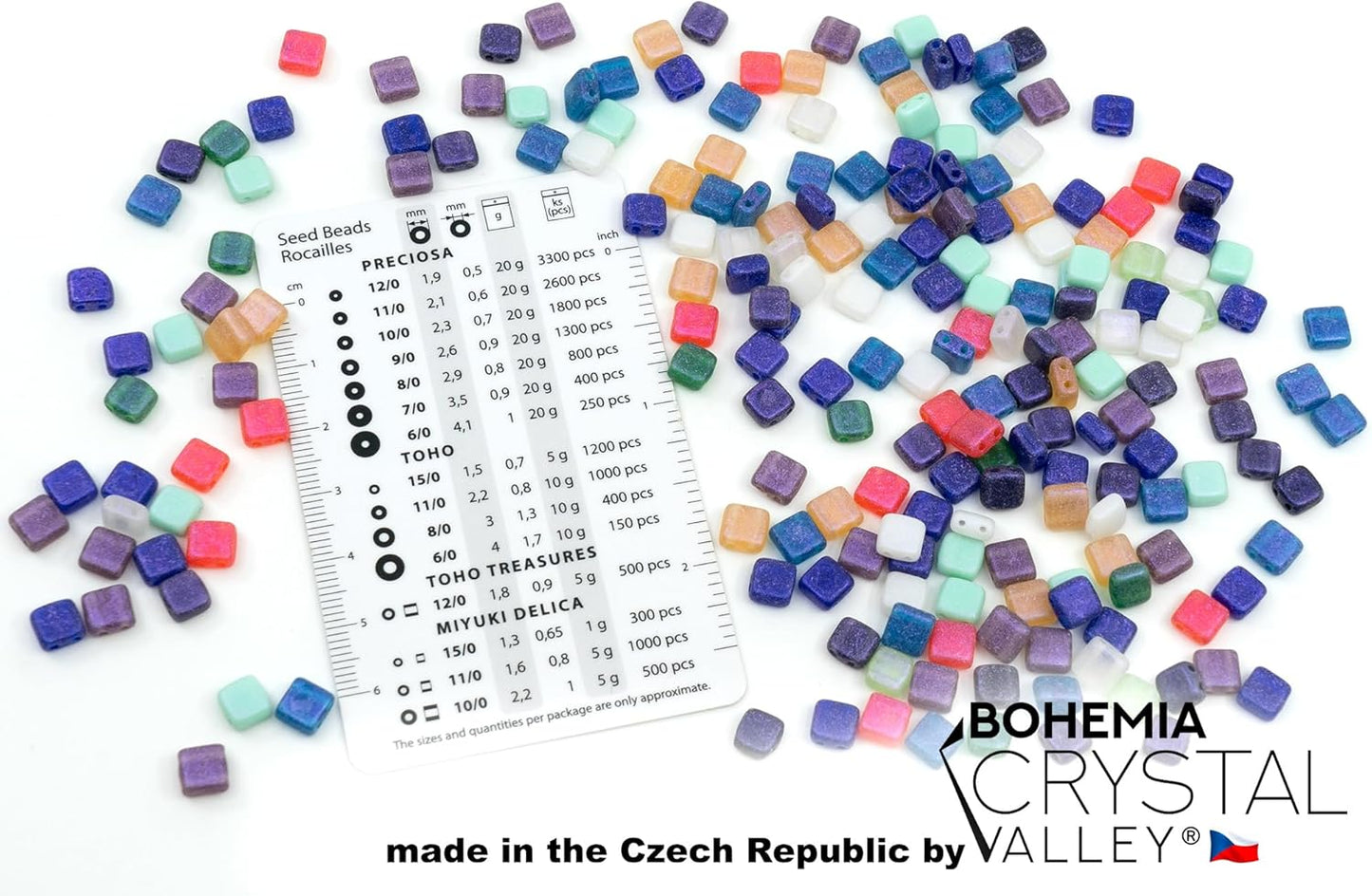 110+ pcs (0.88oz) Mix of Tile Square 2-Hole Czech Glass Beads, 6mm (0.24in) Matte Pinkish Rainbow Mix
