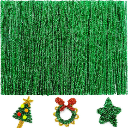 Iooleem 200pcs Green Glitter Pipe Cleaners, Glitter Chenille Stems, Pipe Cleaners for Crafts, Pipe Cleaner Crafts, Art and Craft Supplies, Christmas Pipe Cleaners.