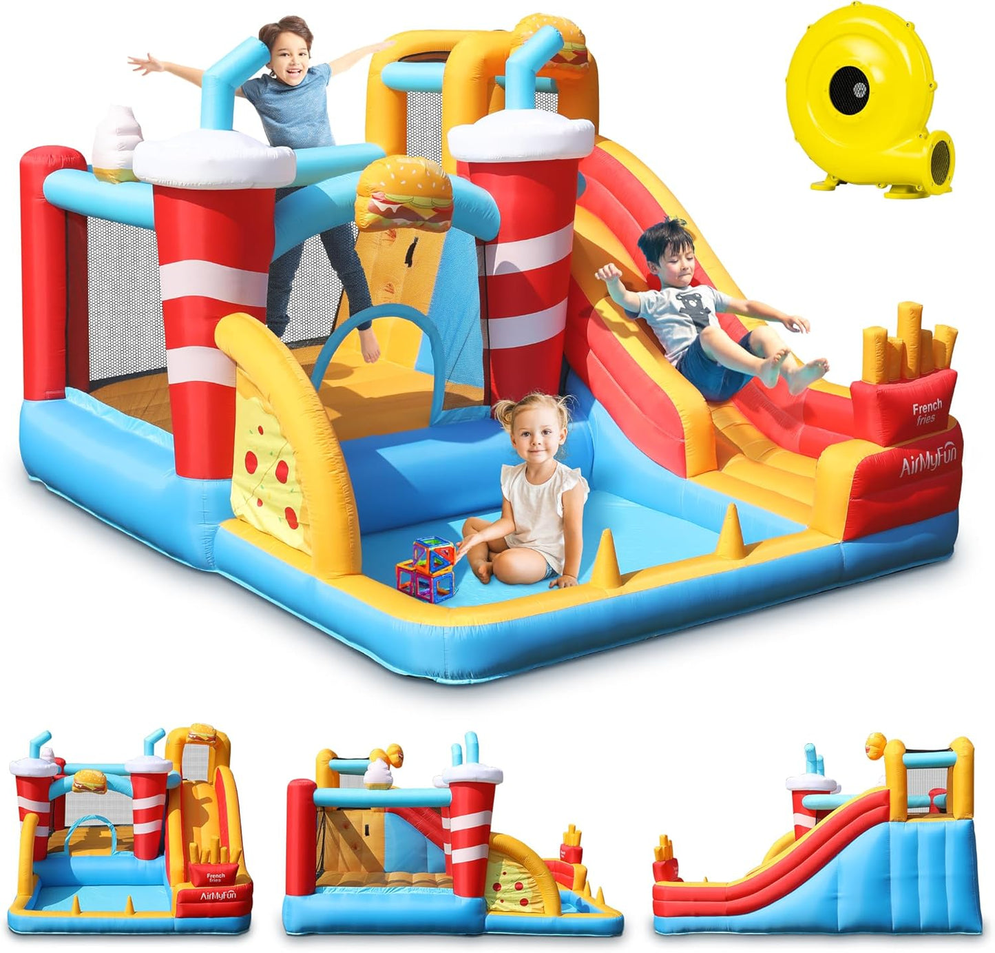 Inflatable Bounce House with Water Slide for Kids 3-12 | 12ft x 10ft Bouncy House for Toddler Backyard - Indoor & Yard Use - Includes Blower & Repair Kit