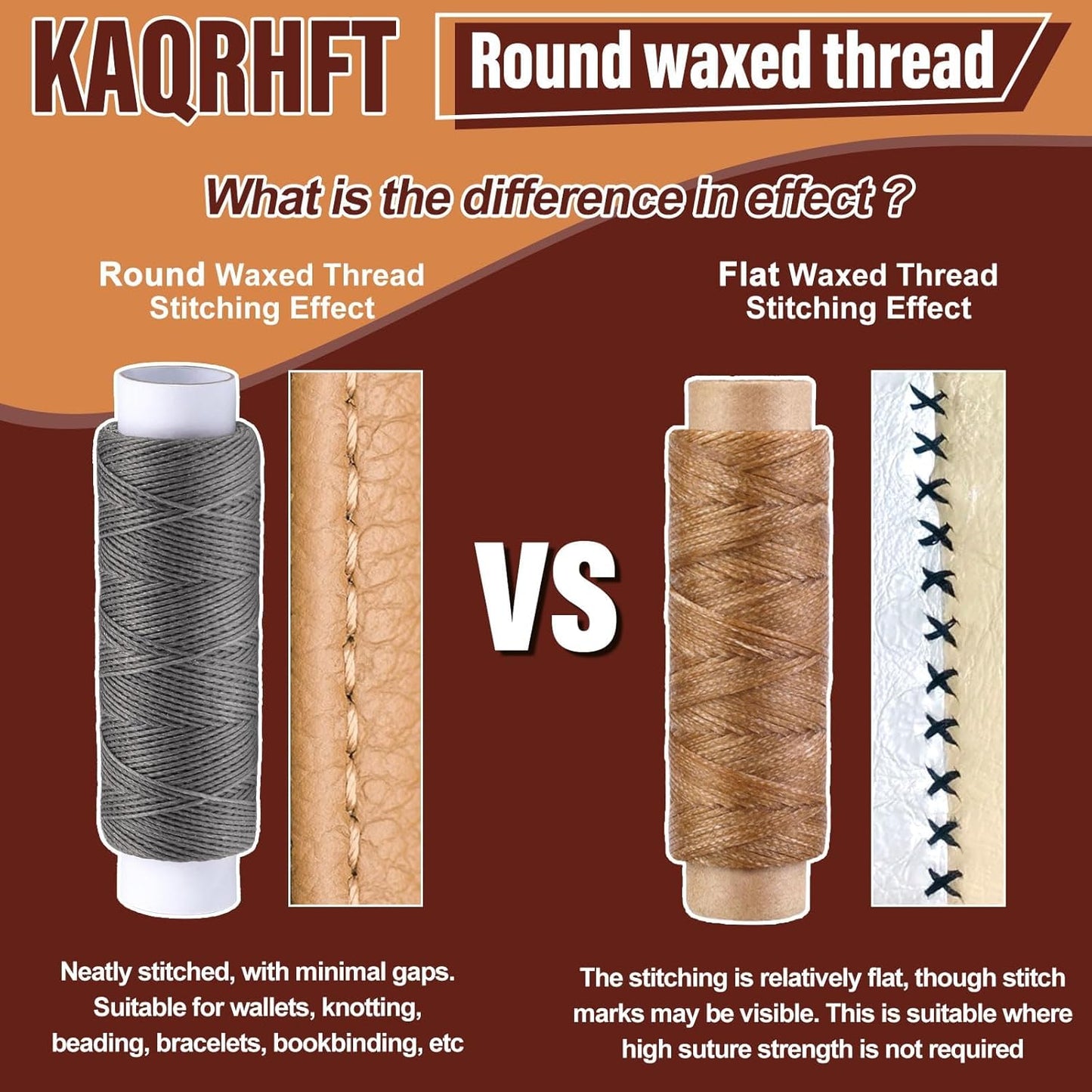 0.55 mm 54 Yards Round Waxed Thread, Waxed Thread for Leather Sewing String for Sewing, Stitching, Bookbinding, Bracelet, Braiding (Light Grey)