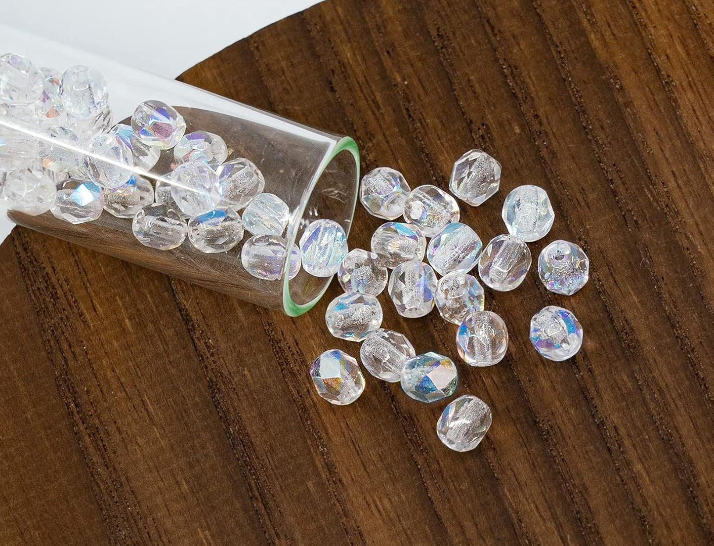 1.76oz Faceted Fire Polished Round Glass Beads 4mm (0.16in), Czech Republic Bohemian Glass Transparent Mix