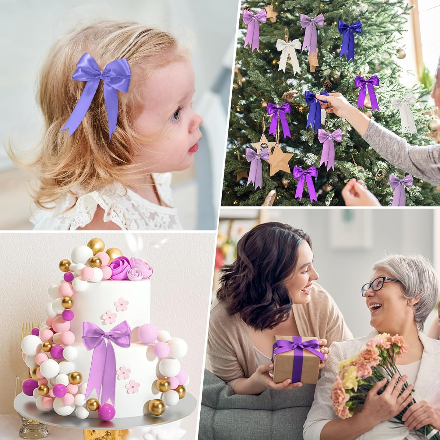 1-1/2 Inch Purple Satin Ribbons for Crafts, 6 Rolls Single-Faced Purple Assorted Ribbons for Gift Wrapping Flower Bouquet Wedding Invitations Bridal Shower Hair Bows Garland Party Decor