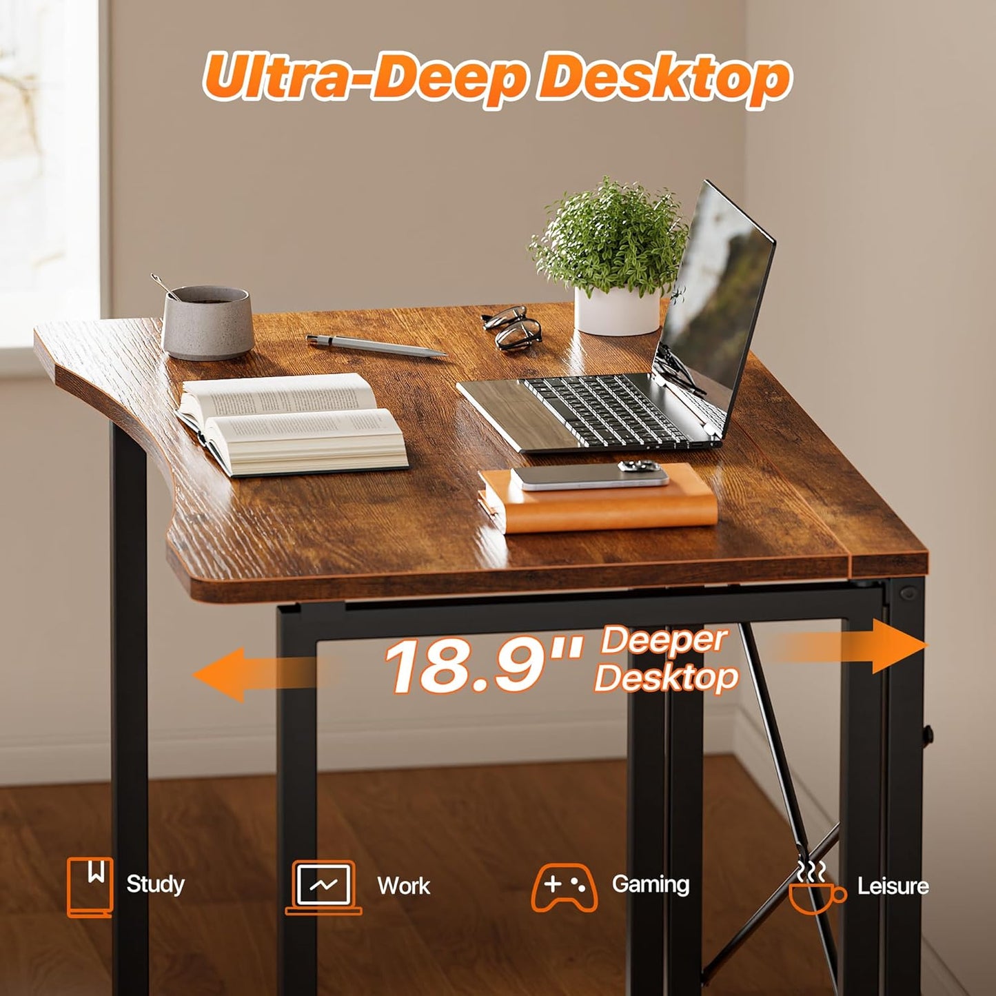 Huuger Folding Desk for Small Spaces, 31.5 Inch Foldable Computer Table, for Home Office, Study, Bedroom, Dorm, Space Saving, Small Writing Work Office Computer Desk, Easy to Fold, Rustic Brown