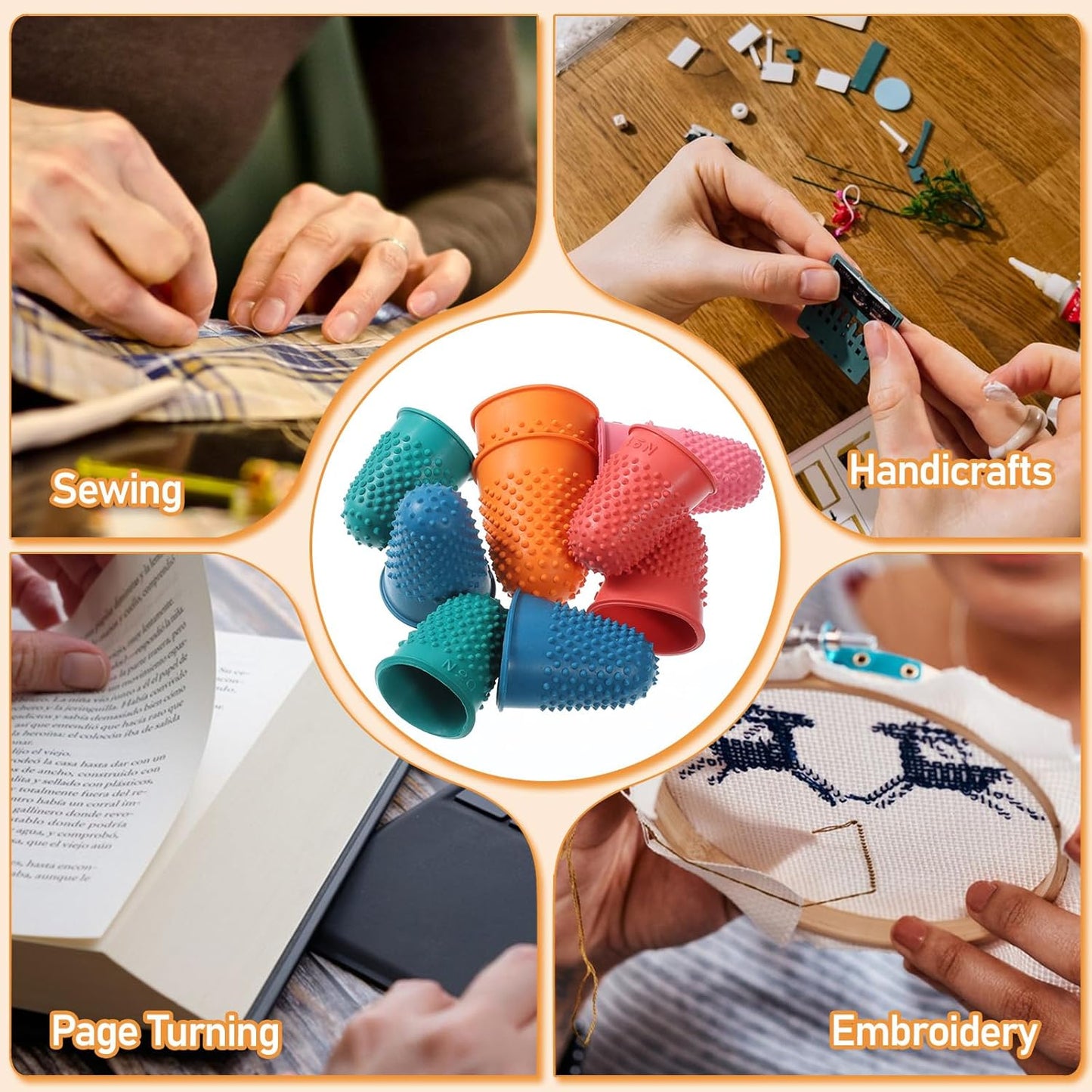 10 Pcs Thumb Thimble for Sewing, 5 Sizes Rubber Finger Thimbles, Reusable Finger Tips Protection for Quilting, Paperwork, Counting, Cutting, Knitting, Crafts