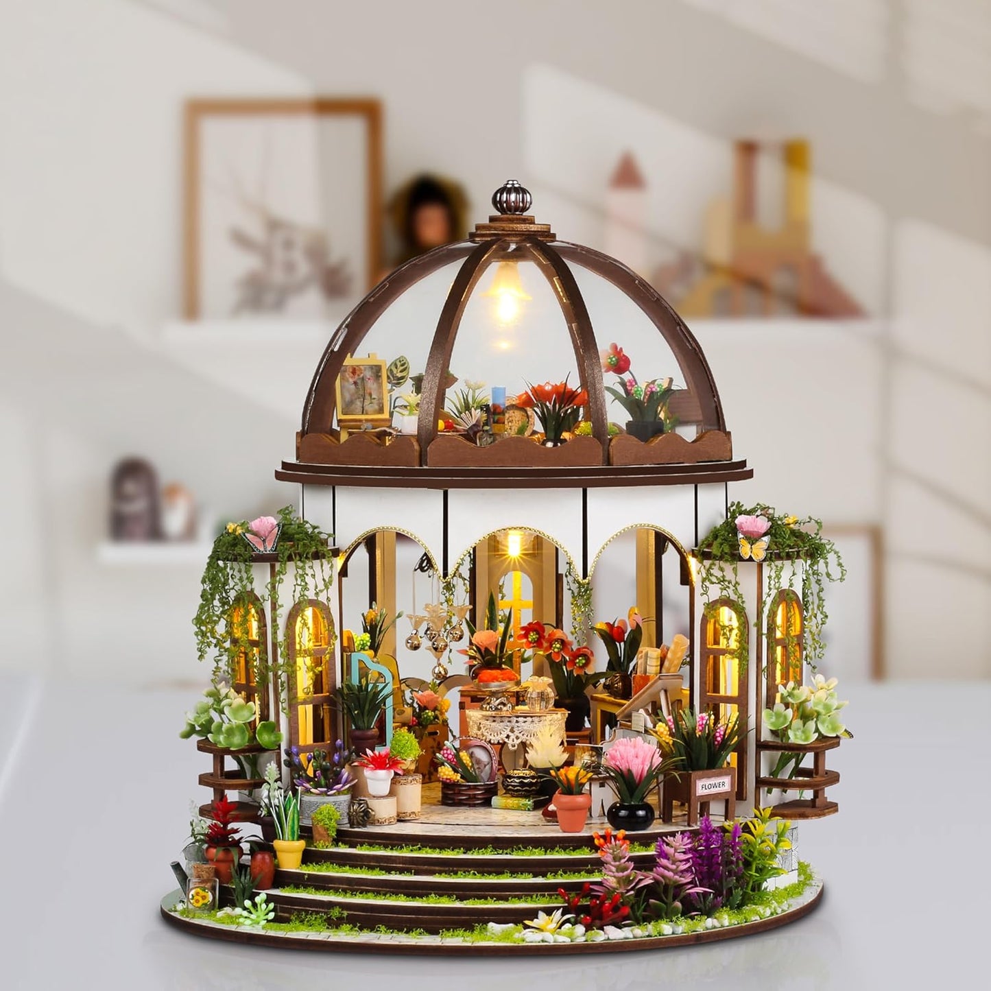 ISSEVE Book Nook Kit, Miniature House Kit with LED Light, Wood Garden DIY Mini House Building Kit, Tiny Dollhouse Home Decor, Halloween Christmas Birthday Crafts Gifts for Adults (Hanging Garden)