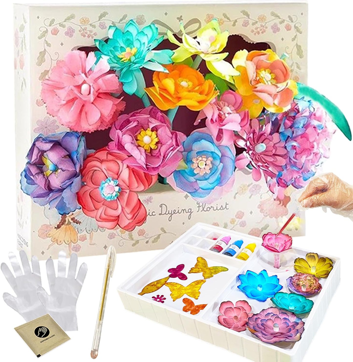 Science Craft Kit: Color Mixing & Dyeing Paper Flower Bouquet for Adults, Teens & Kids 8-12. Handmade Craft for Women's Group Activities & Stem Family Fun, Gift for Birthday Christmas, (Pink Florist)