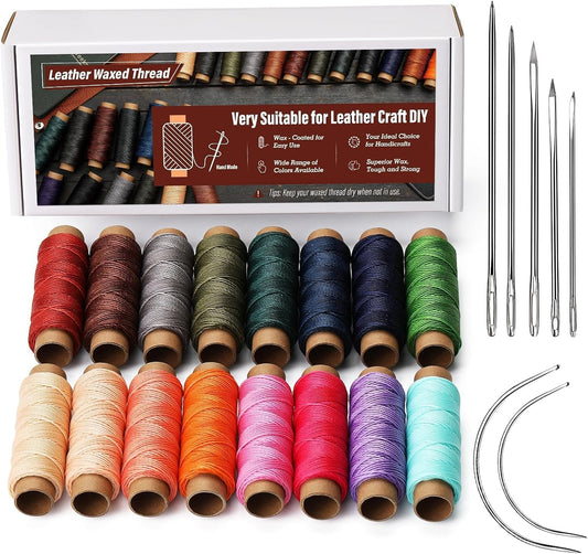 0.8 mm Leather Sewing Thread, 16 Colors 32 Yards Waxed Thread, Round Waxed Thread,Wax String for Bracelet Making, Sewing Stitching, Bookbinding, Braiding, Beading