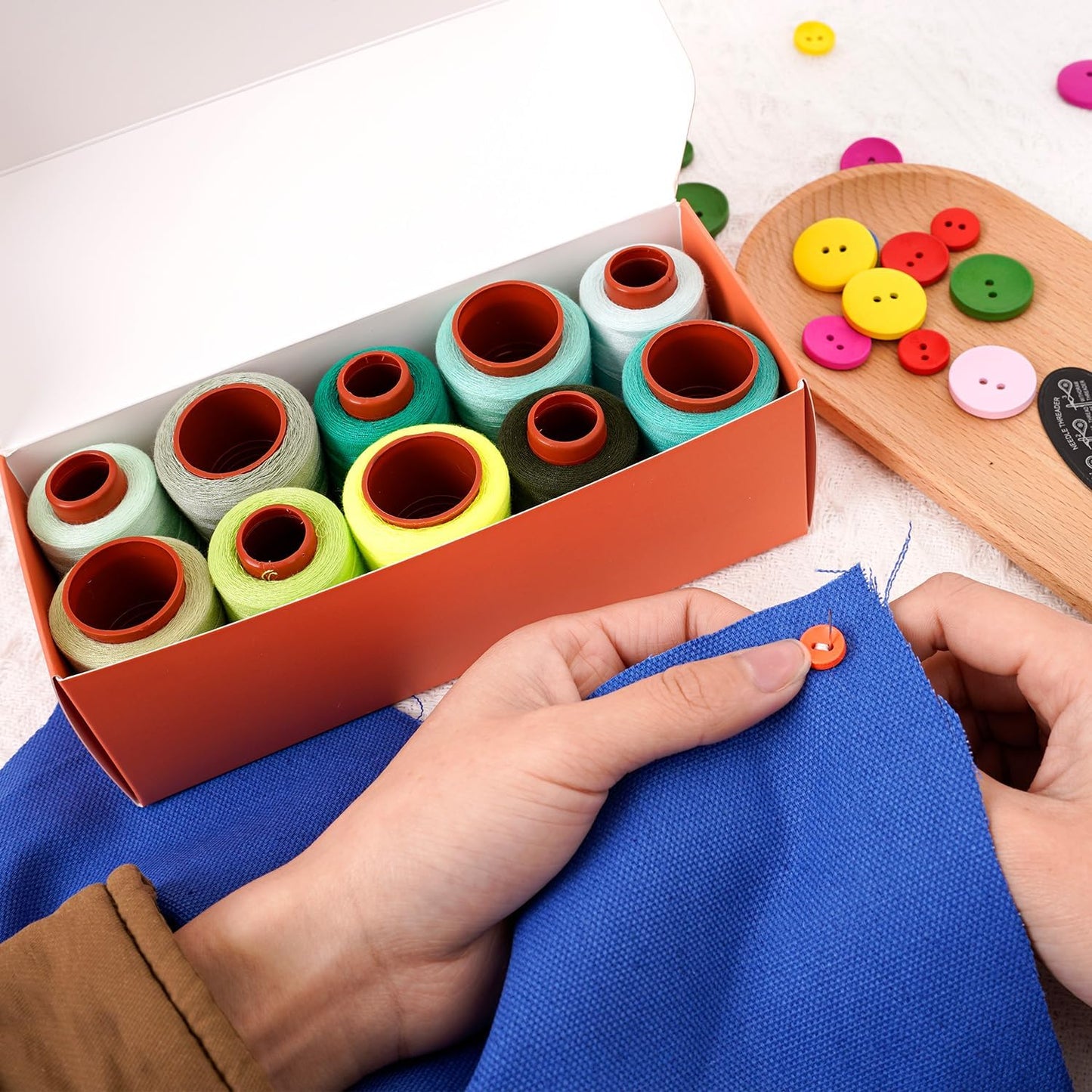 10 Pcs Sewing Thread, All Purpose Sewing Thread, 10 Spools Assorted Colors Each 800 Yards of Polyester Threads for Sewing Machine, Hand Stitching, Quilting, Serger (Green Color System)