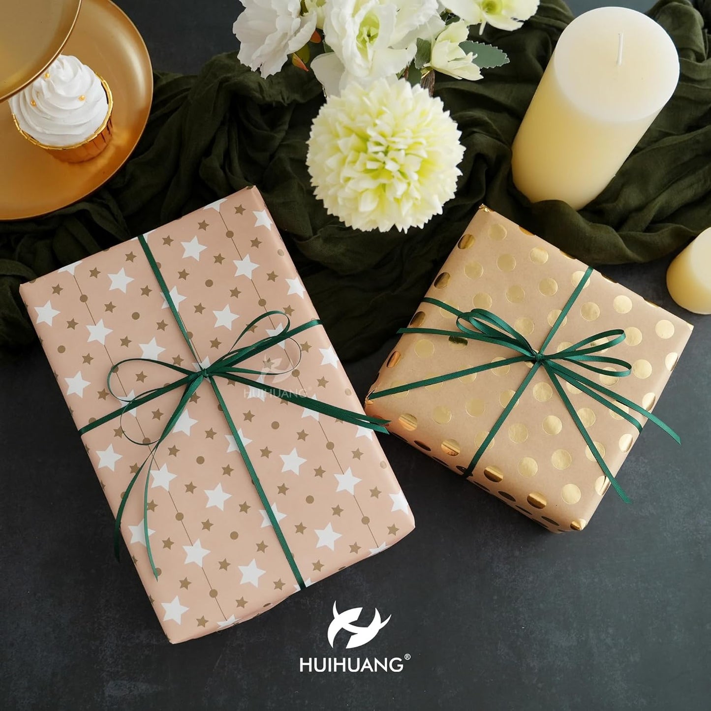 HUIHUANG Solid Color Satin Ribbon 1/8 inch x 100 Yards Roll Ribbon for Crafts (Hunter Green)