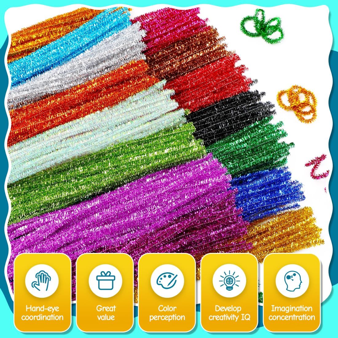 1000pcs Pipe Cleaners, Pipe Cleaners for Crafts, Craft Supplies Multicolor Chenille Stems for Art&Craft Christmas DIY Projects(15colors,Glitter)