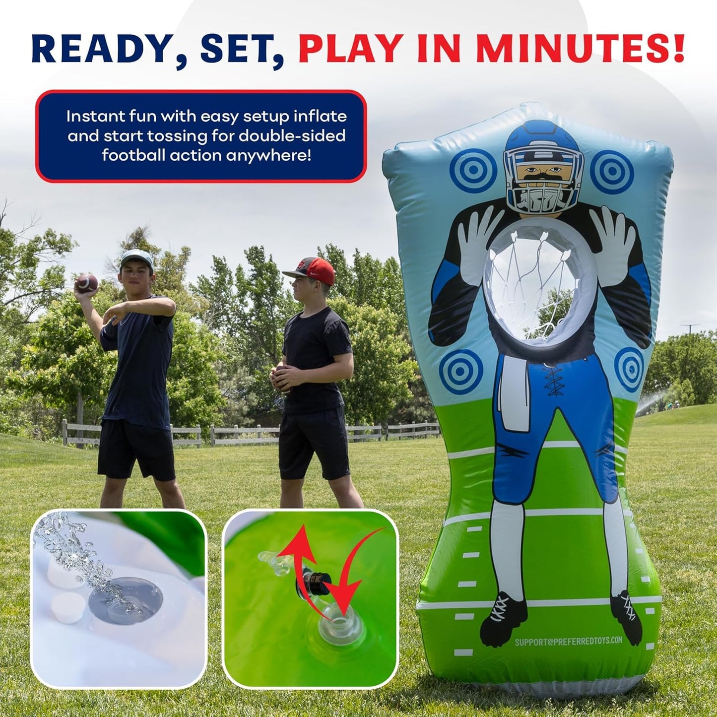 Inflatable Football Target - Double-Sided Toss Training Game with Mini Footballs - Fun Kids Throwing Football Games for Indoors, Outdoors, Birthdays, Camping, Beach - 65 Inch