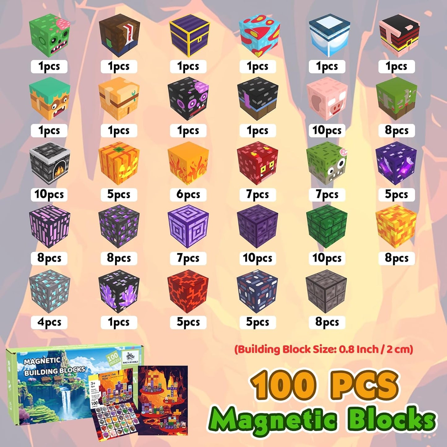 100 PCS Magnetic Blocks - Magnetic Building Blocks Toys for Kids, Stacking Magnets for Kids, STEM Sensory Toys, Christmas Birthday Gifts for Boys and Girls Ages 3+ Years Old