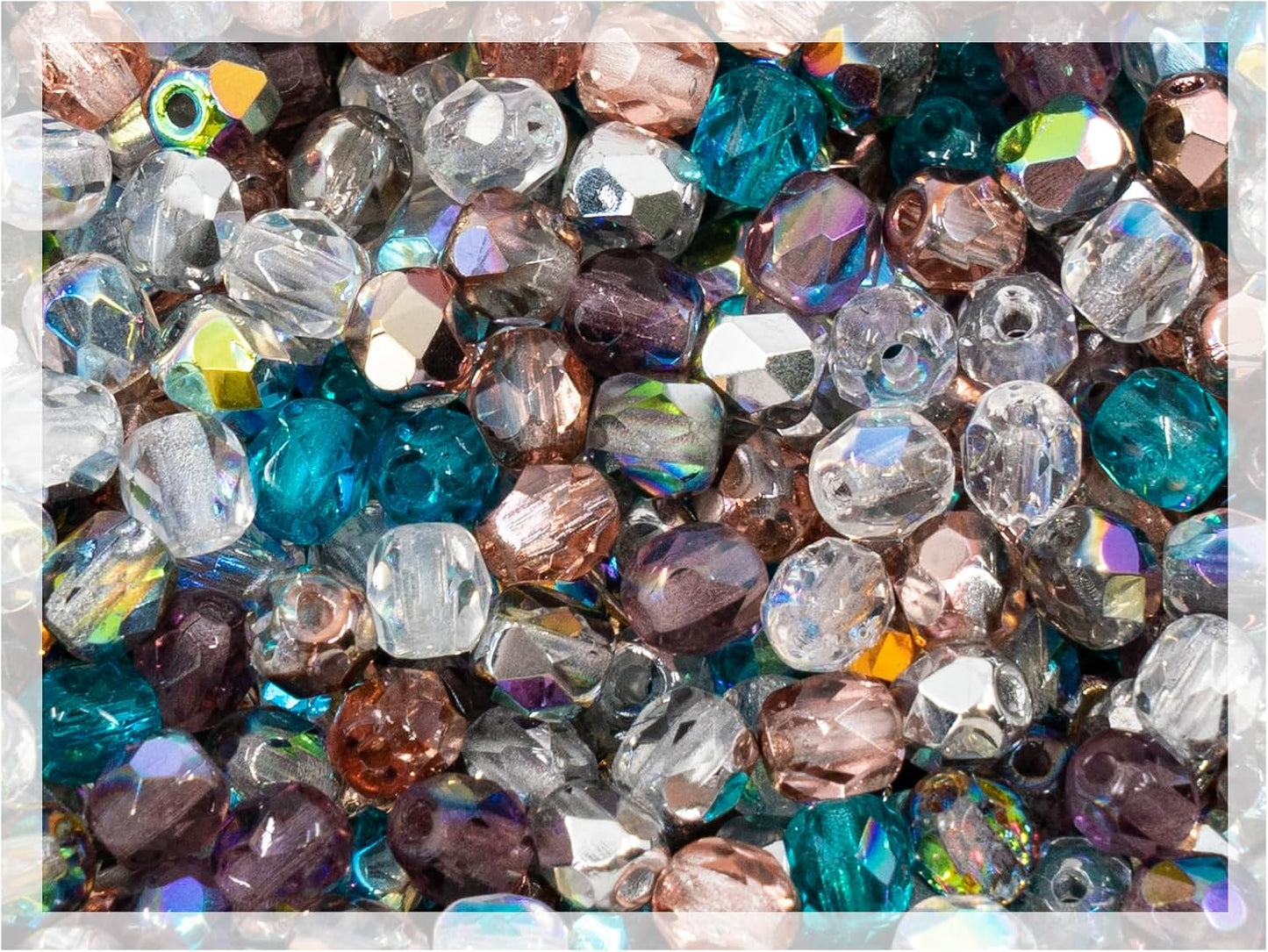 1.76oz Faceted Fire Polished Round Glass Beads 4mm (0.16in), Czech Republic Bohemian Glass Transparent Mix