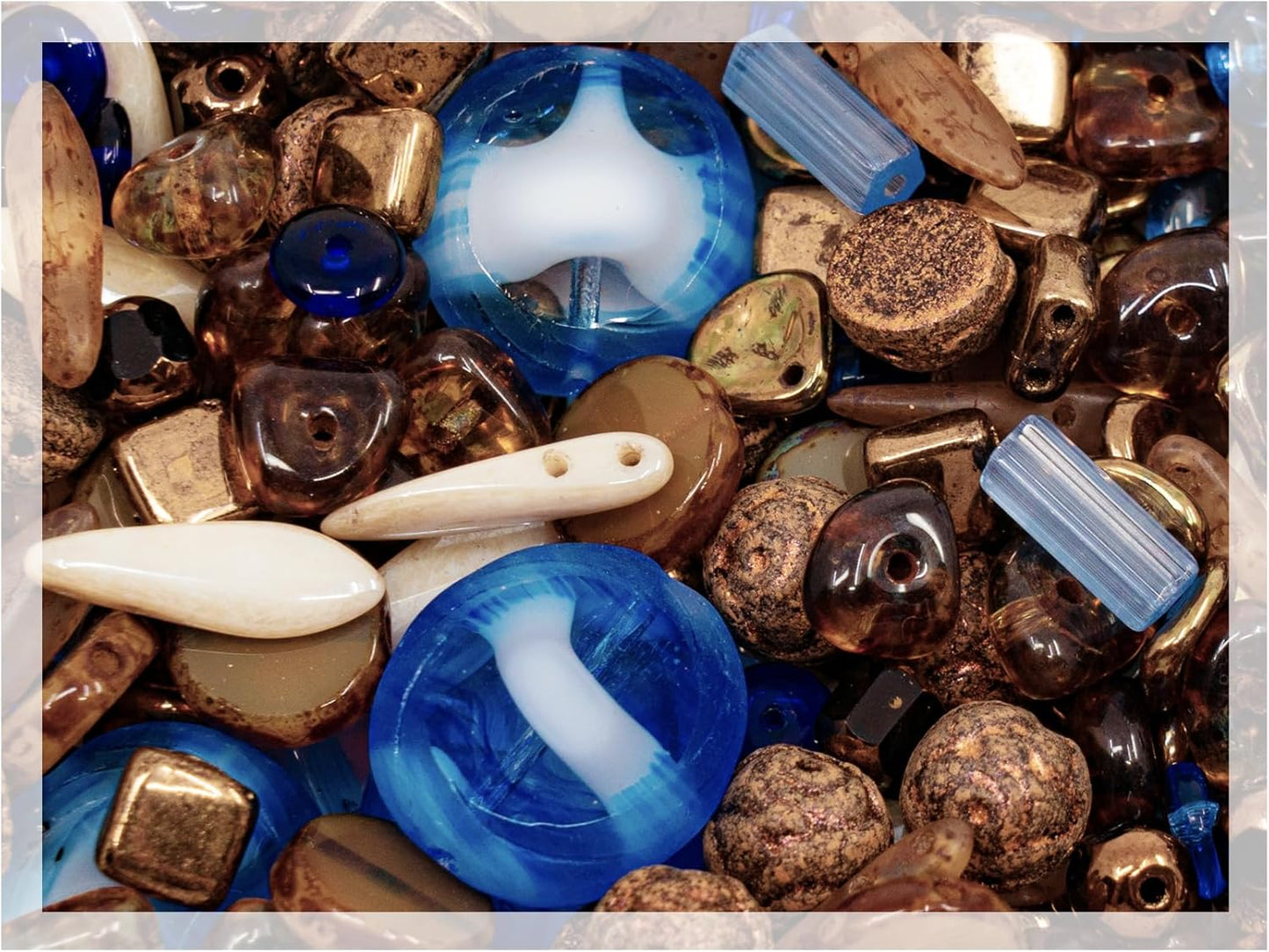 1.4oz (40g) Limited Mix of Czech Glass Beads, Matte and Glossy, Faceted Fire Polish, Hand Made Set Kit, Blue Copper