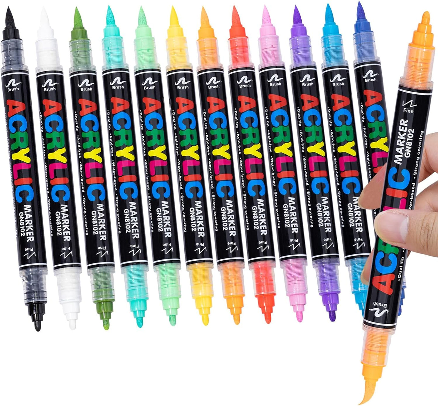 Guangna 60 Colors Acrylic Paint Markers, Dual Tip Paint Markers Pens Set with Soft Brush Tip, Multifunctional Fine Tip Markers for Wood, Canvas, Rock Painting,Glass,Diy Crafts Art Supplies, Waterproof